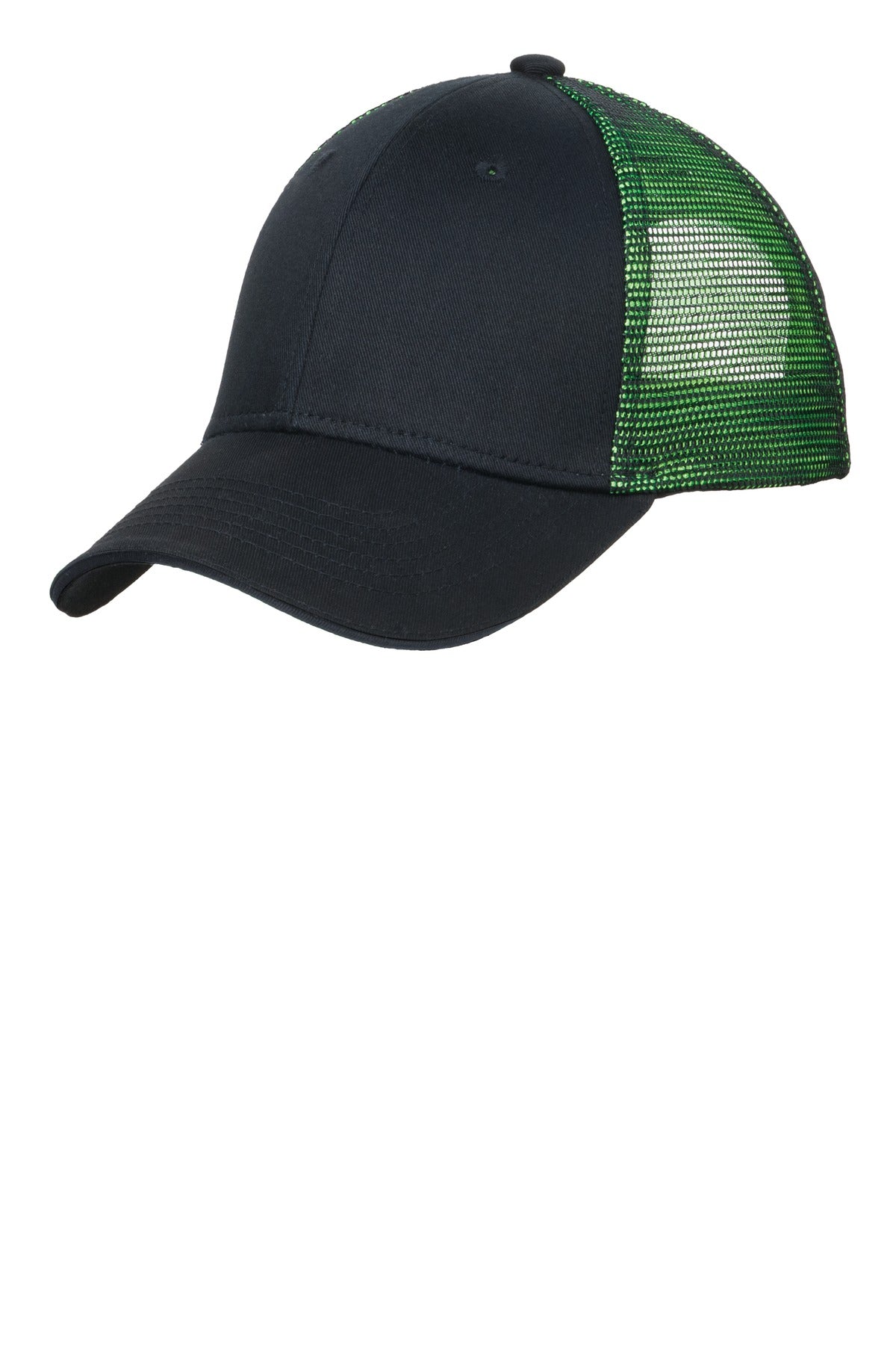 Port Authority Double Mesh Snapback Sandwich Bill Cap. C818 in Black/ Shock Green