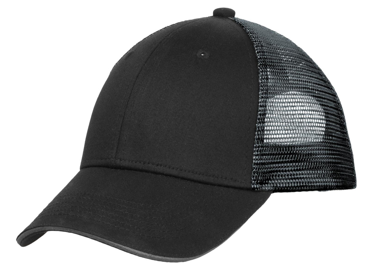 Port Authority Double Mesh Snapback Sandwich Bill Cap. C818 in Black/ Silver