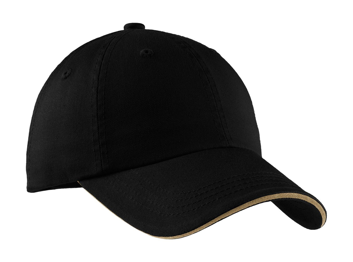 Port Authority Sandwich Bill Cap with Striped Closure.  C830 in Black/ Khaki