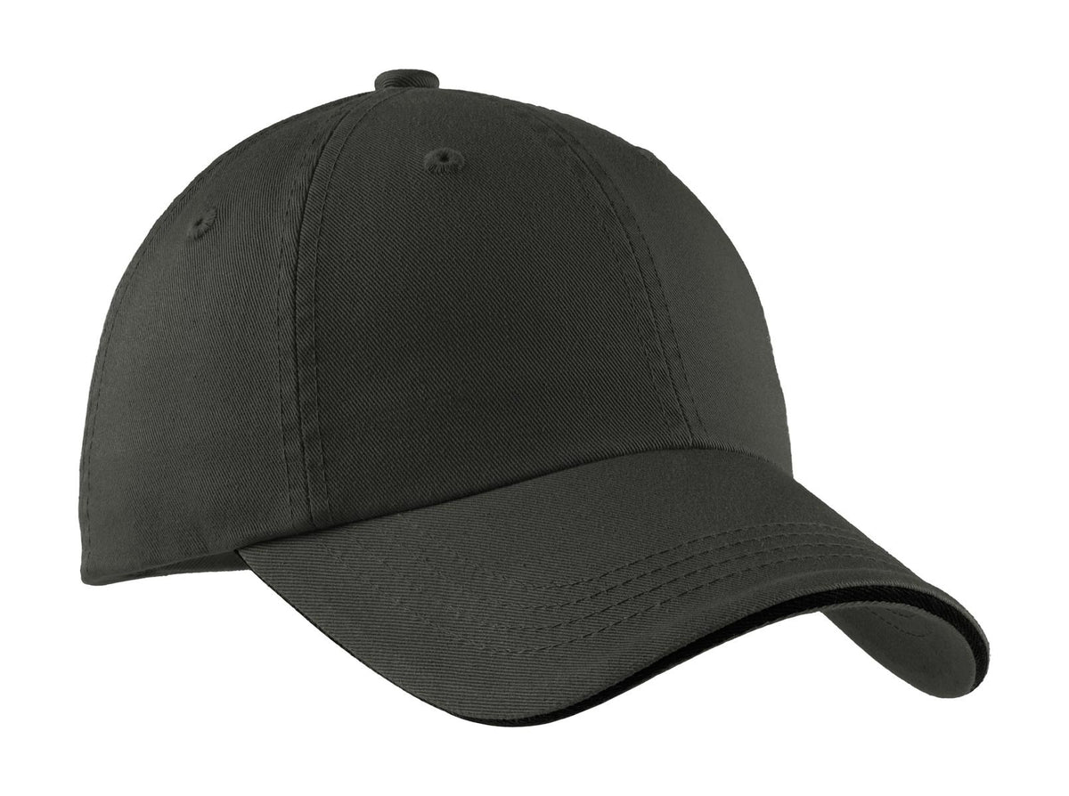 Port Authority Sandwich Bill Cap with Striped Closure.  C830 in Charcoal/ Black