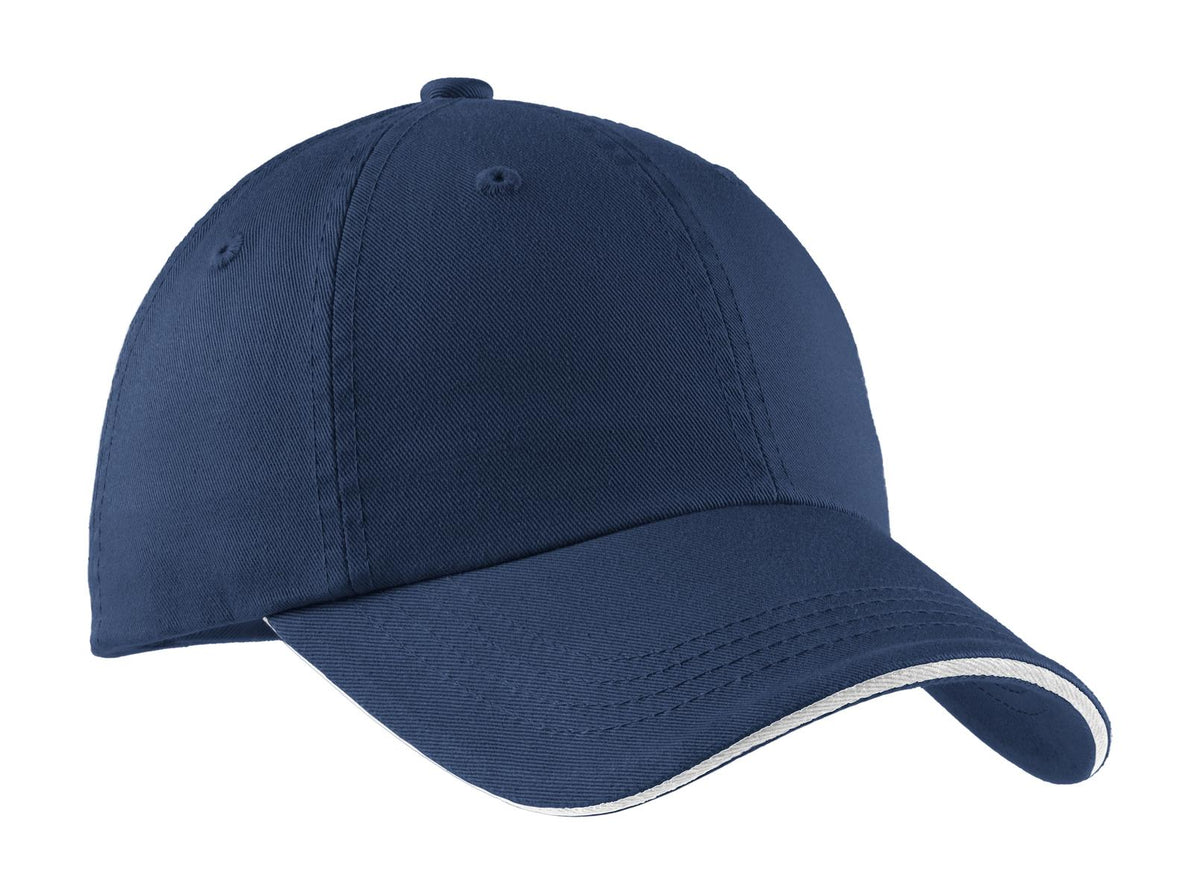 Port Authority Sandwich Bill Cap with Striped Closure.  C830 in Ensign Blue/ White