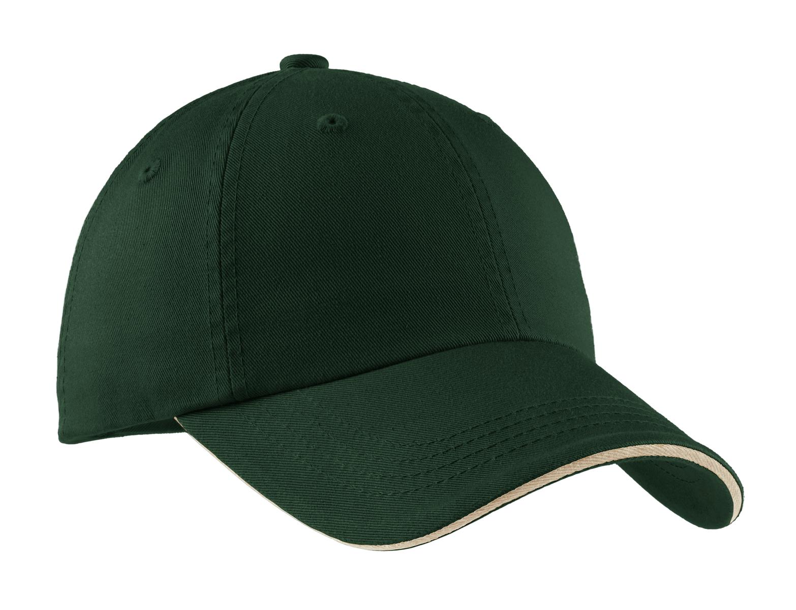 Port Authority Sandwich Bill Cap with Striped Closure.  C830 in Hunter/ Stone