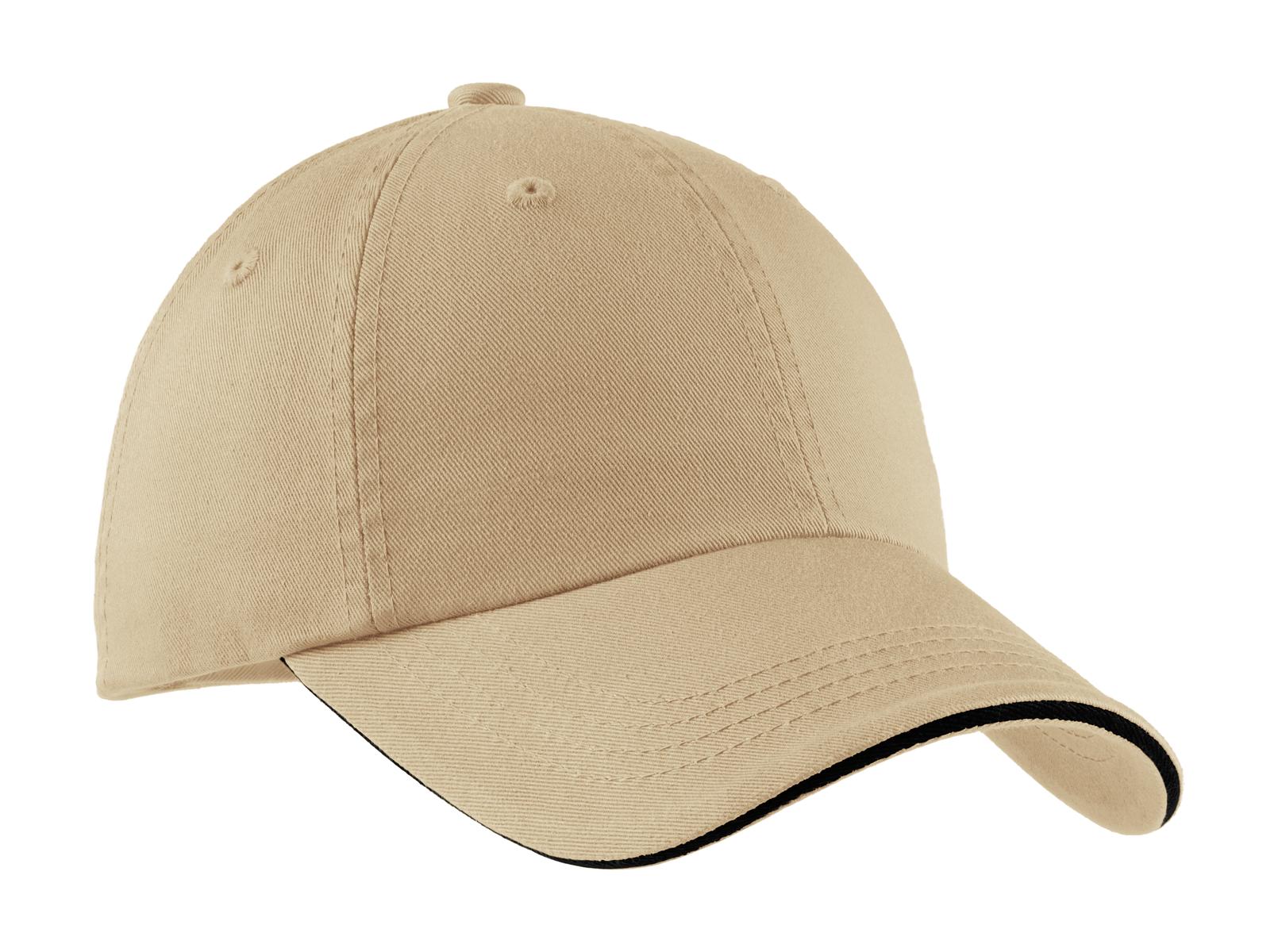 Port Authority Sandwich Bill Cap with Striped Closure.  C830 in Stone/ Black