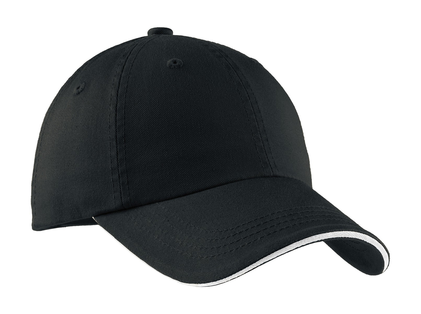 Port Authority Sandwich Bill Cap with Striped Closure.  C830 in Black/ White