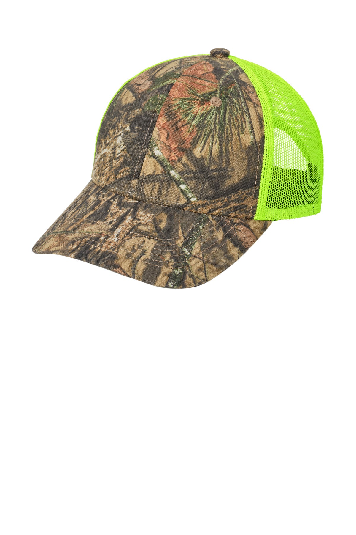 Port Authority Structured Camouflage Mesh Back Cap. C930 in Mossy Oak Break-Up Country/ Neon Yellow