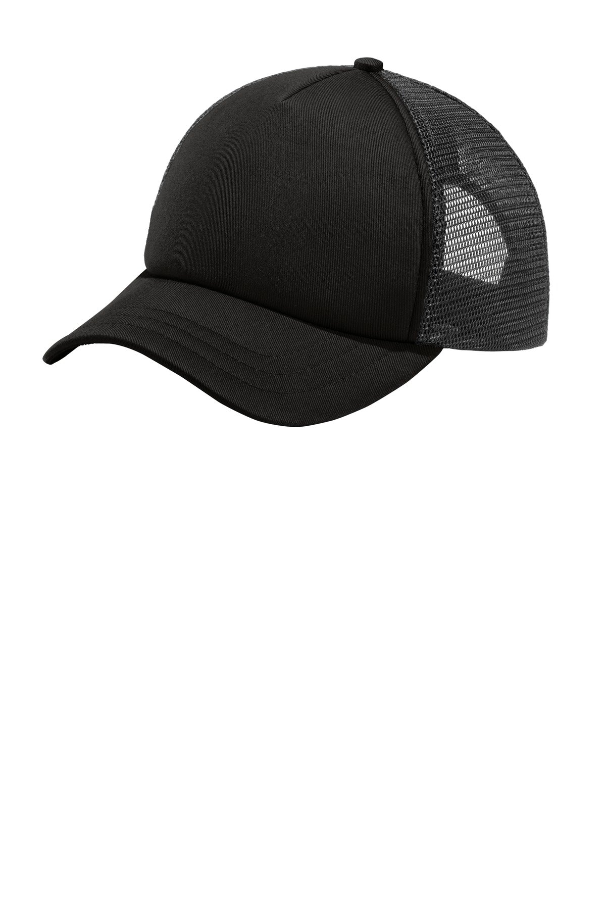 Port Authority  5-Panel Twill Foam Trucker Cap. C936 in Black/ Black