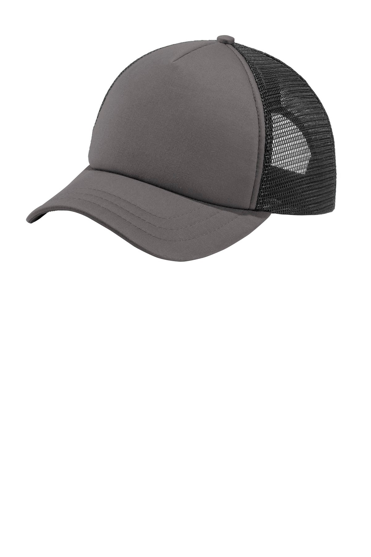 Port Authority  5-Panel Twill Foam Trucker Cap. C936 in Charcoal/ Black