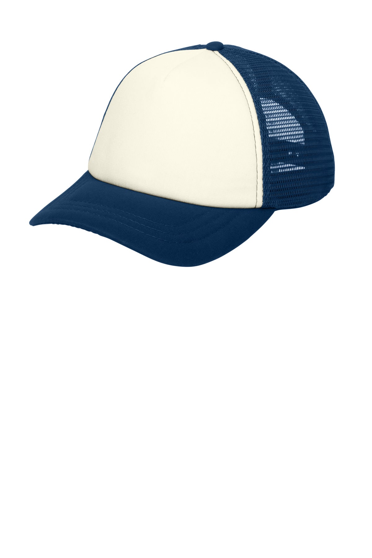 Port Authority  5-Panel Twill Foam Trucker Cap. C936 in Ivory/ Navy