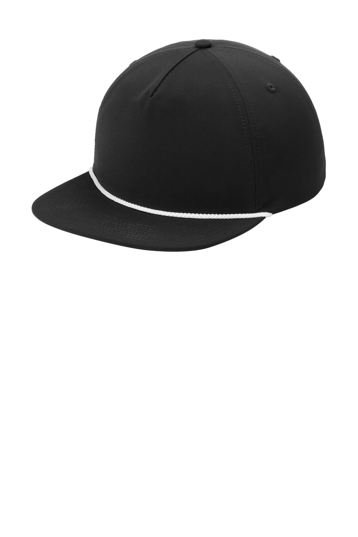 Port Authority 5-Panel Poly Rope Cap C981 in Black/ White