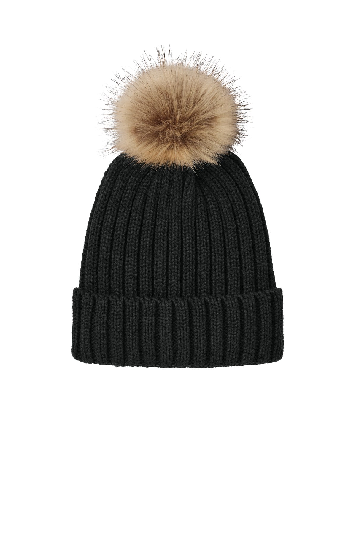 Port Authority Faux Fur Pom Beanie C990 in Deep Black
