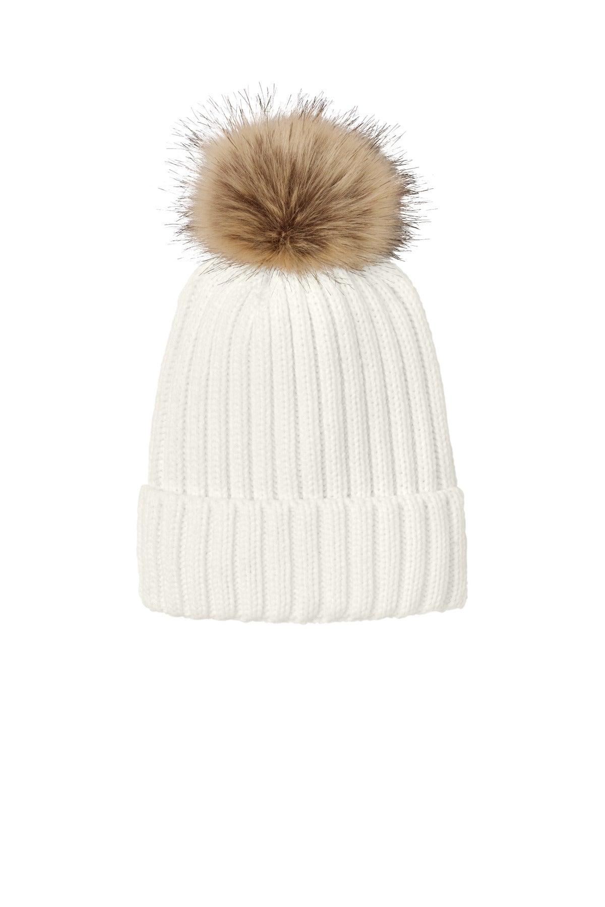 Port Authority Faux Fur Pom Beanie C990 in Marshmallow