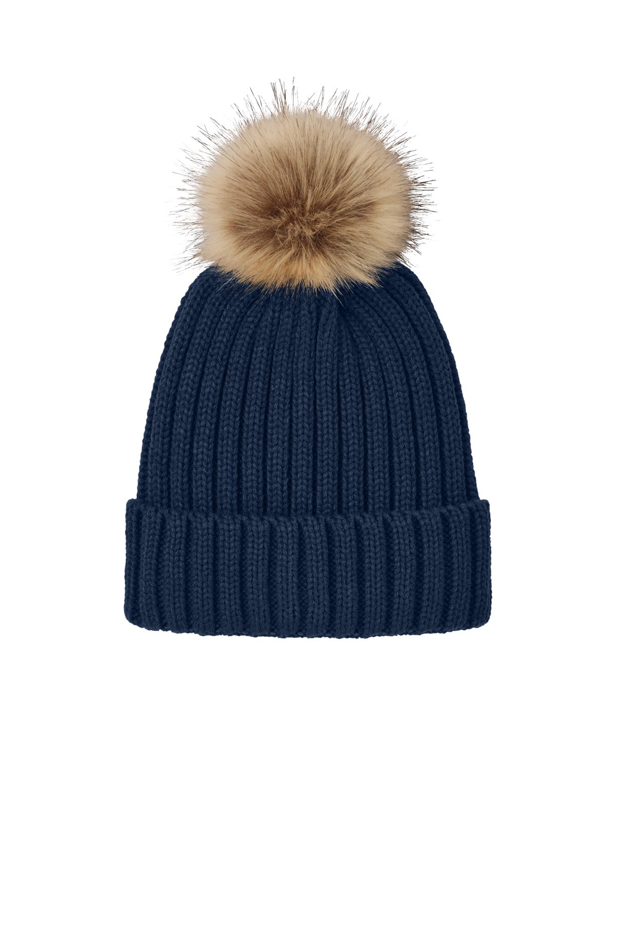 Port Authority Faux Fur Pom Beanie C990 in River Blue Navy
