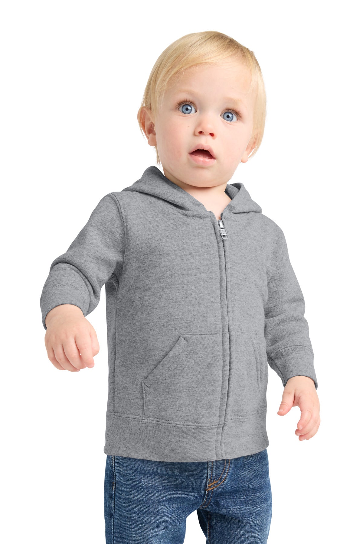 Port & Co Infant Core Fleece Full-Zip Hooded Sweatshirt. CAR78IZH in Athletic Heather