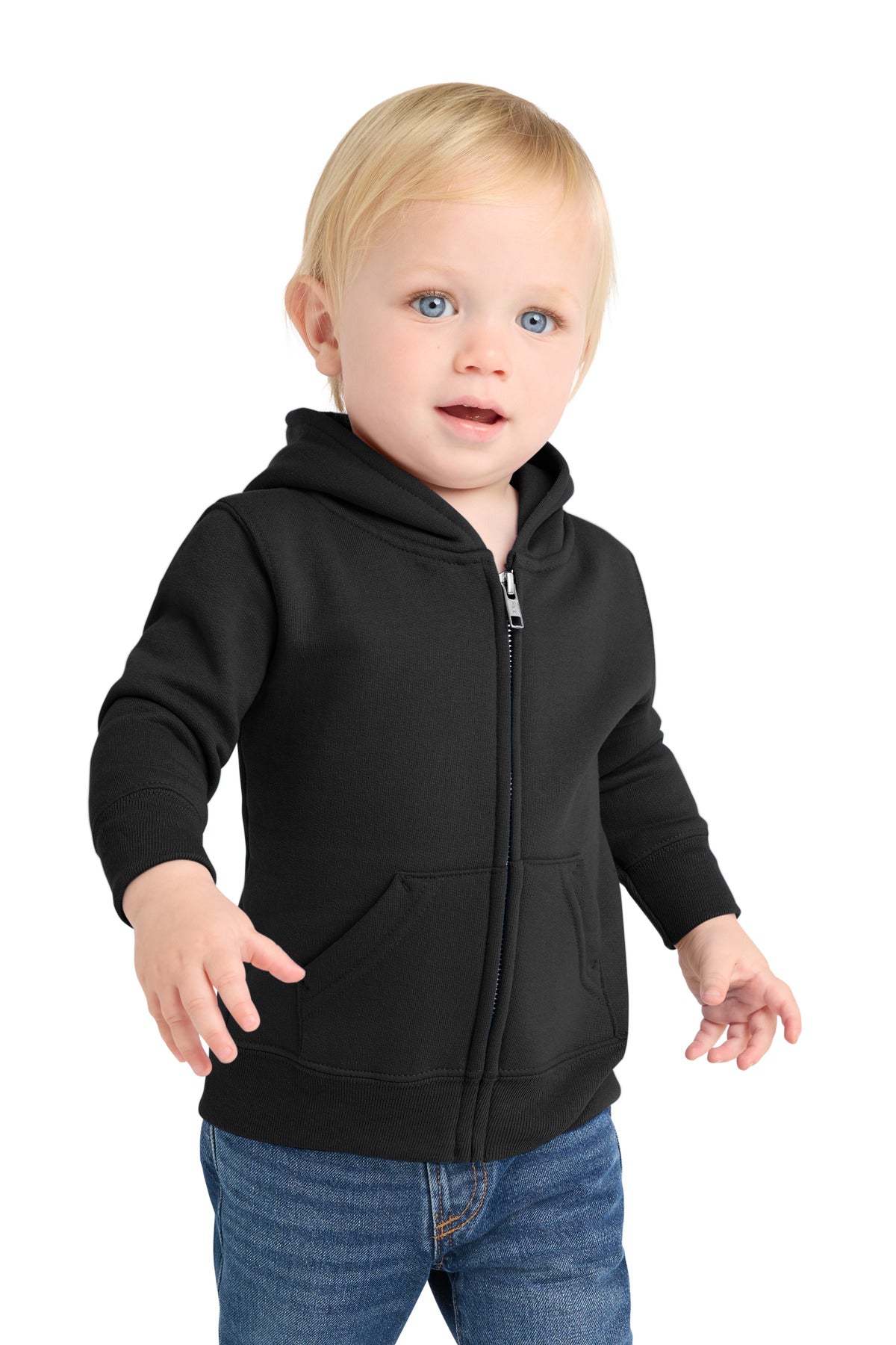 Port & Co Infant Core Fleece Full-Zip Hooded Sweatshirt. CAR78IZH in Jet Black