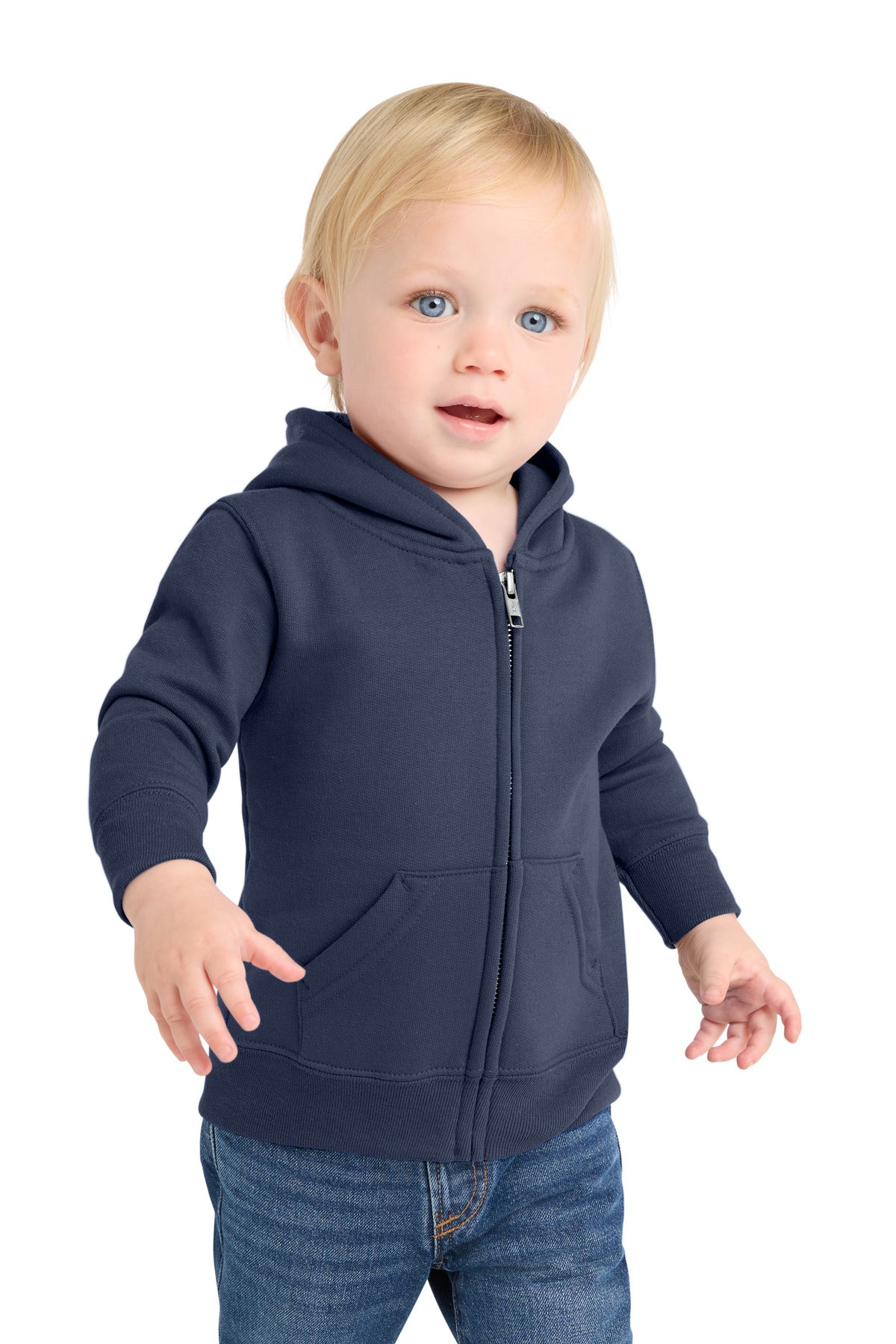 Port & Co Infant Core Fleece Full-Zip Hooded Sweatshirt. CAR78IZH in Navy