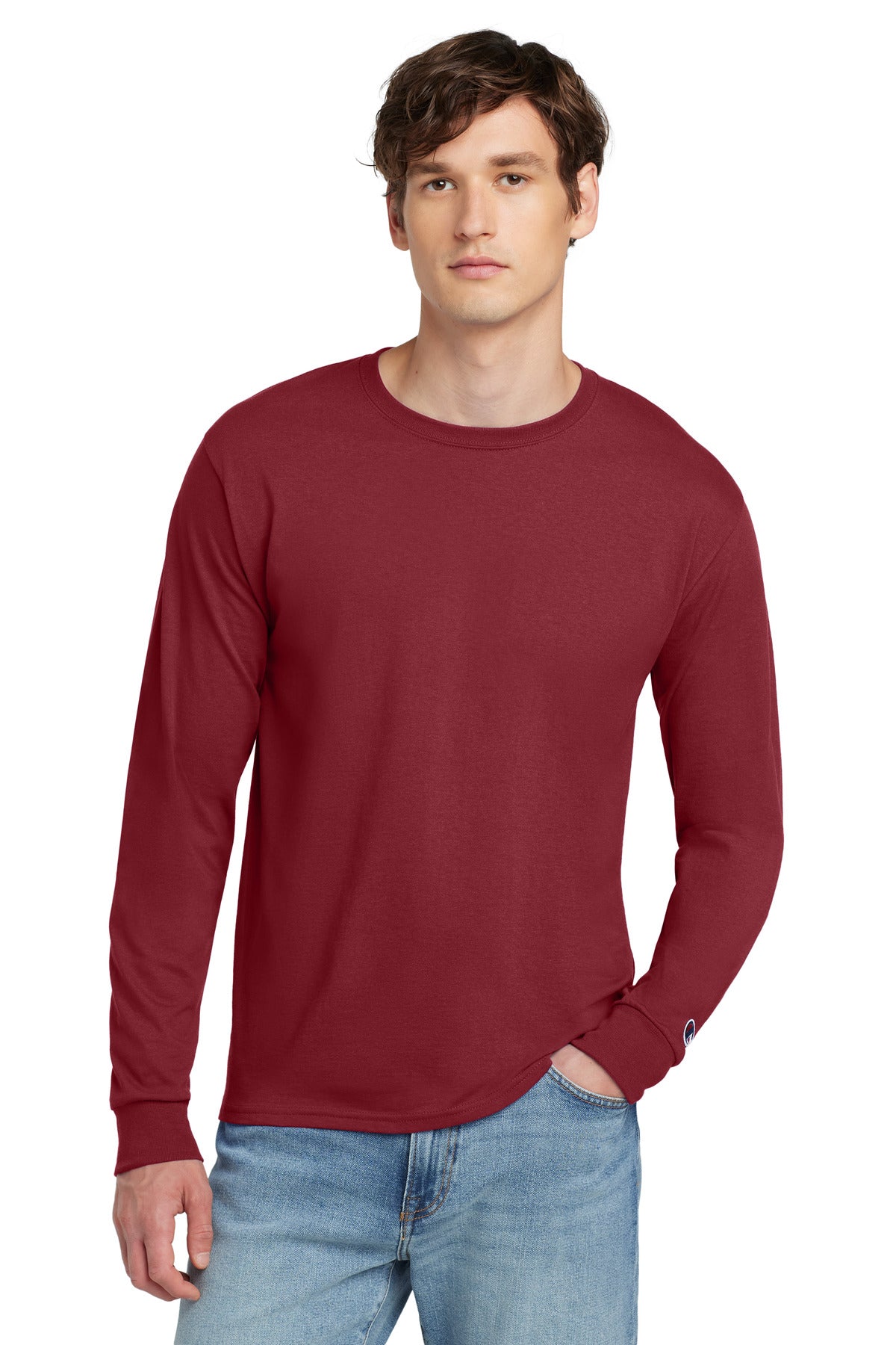 Champion Jersey Long Sleeve Tee CC8C in Cardinal