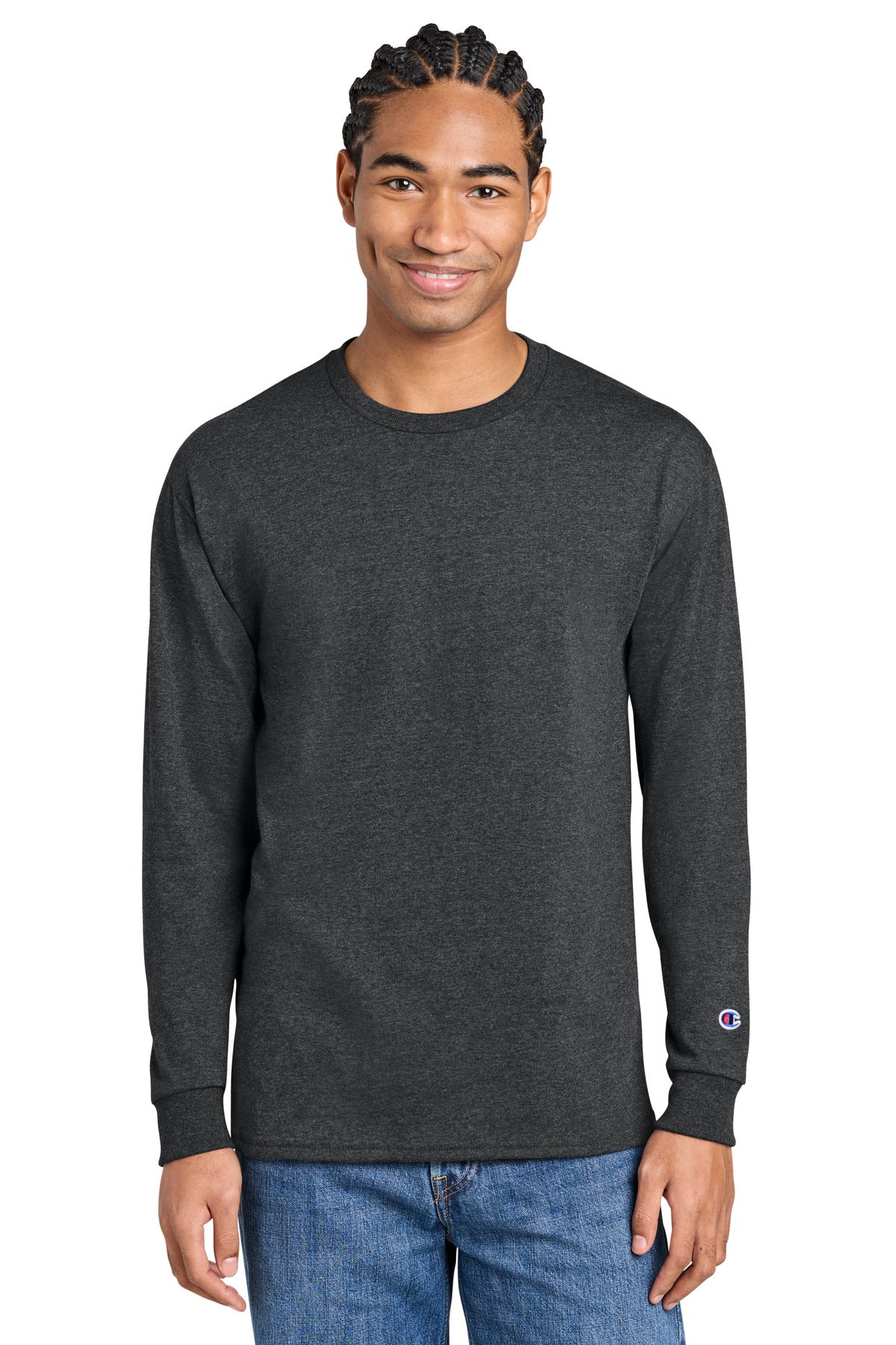 Champion Jersey Long Sleeve Tee CC8C in Charcoal Heather