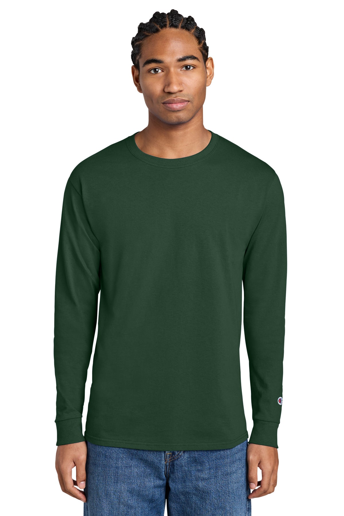 Champion Jersey Long Sleeve Tee CC8C in Dark Green