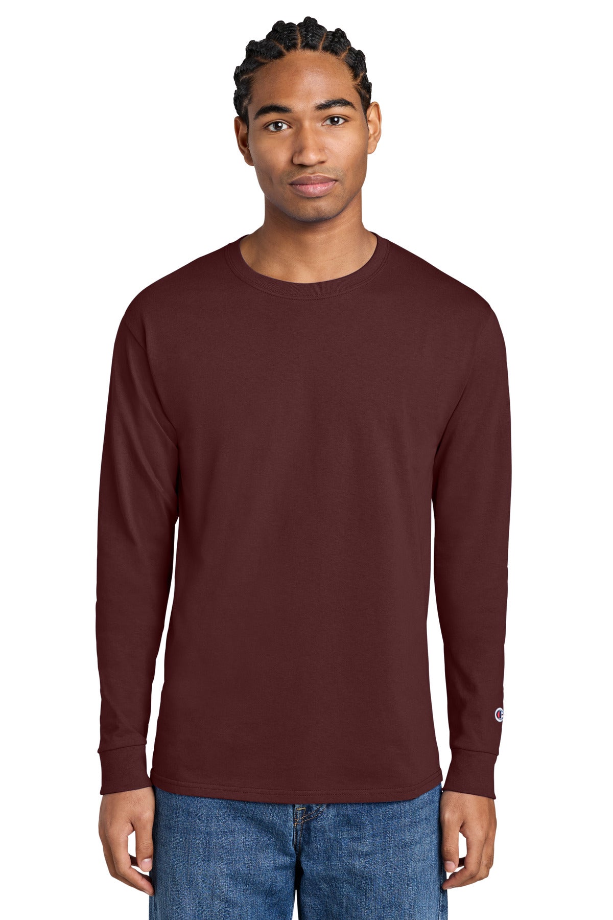Champion Jersey Long Sleeve Tee CC8C in Maroon