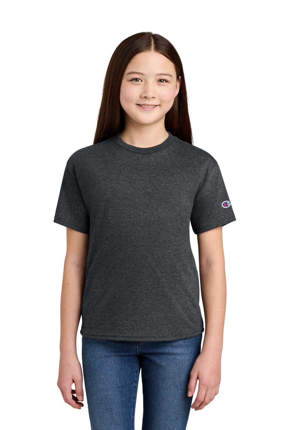 Champion Youth Jersey Short Sleeve Tee CH1081 in Charcoal Heather