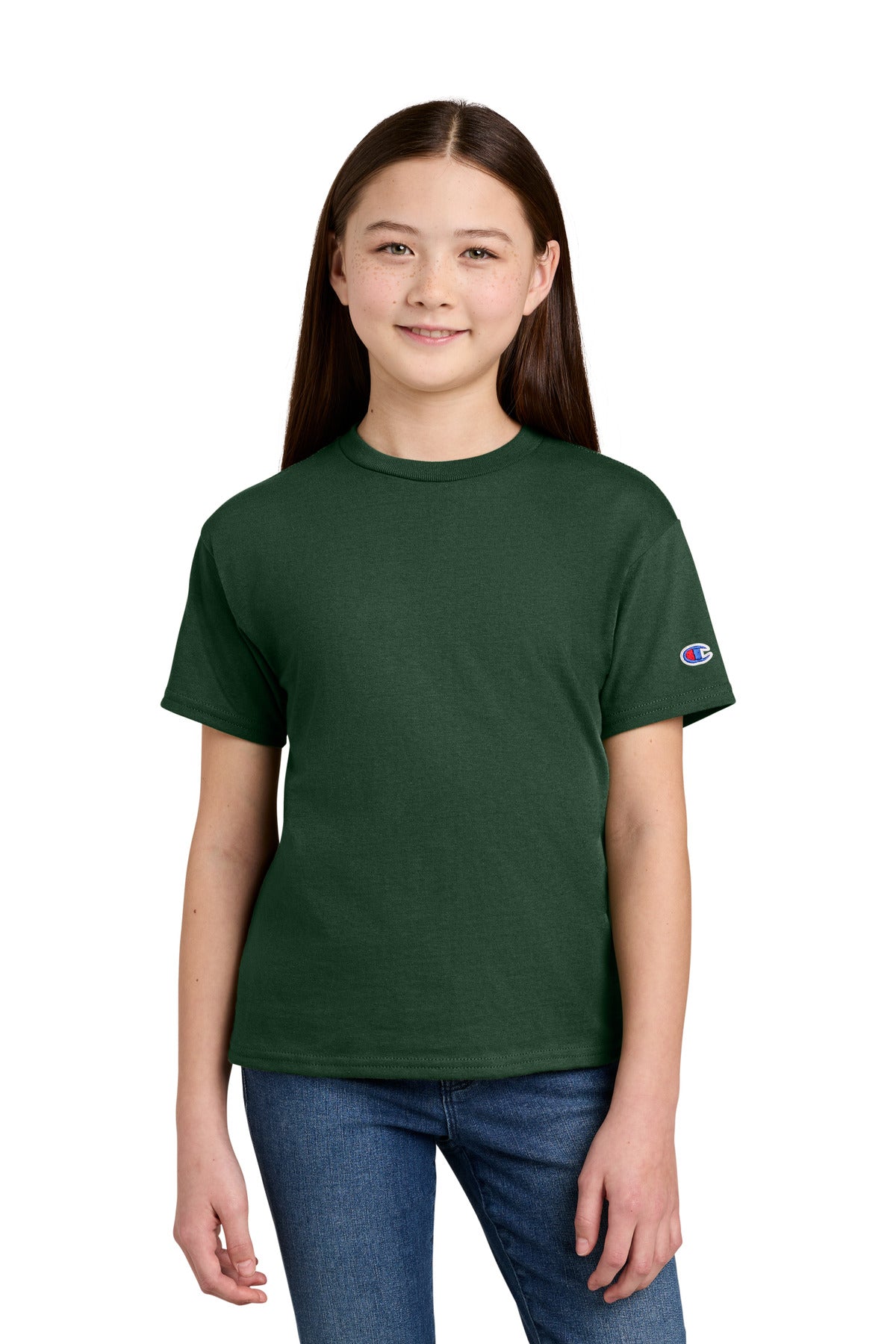 Champion Youth Jersey Short Sleeve Tee CH1081 in Dark Green