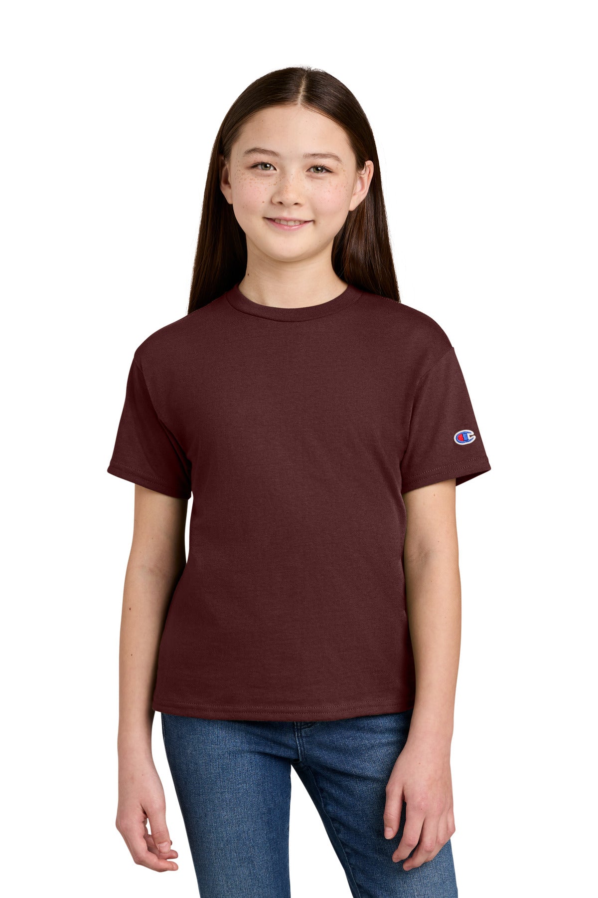 Champion Youth Jersey Short Sleeve Tee CH1081 in Maroon