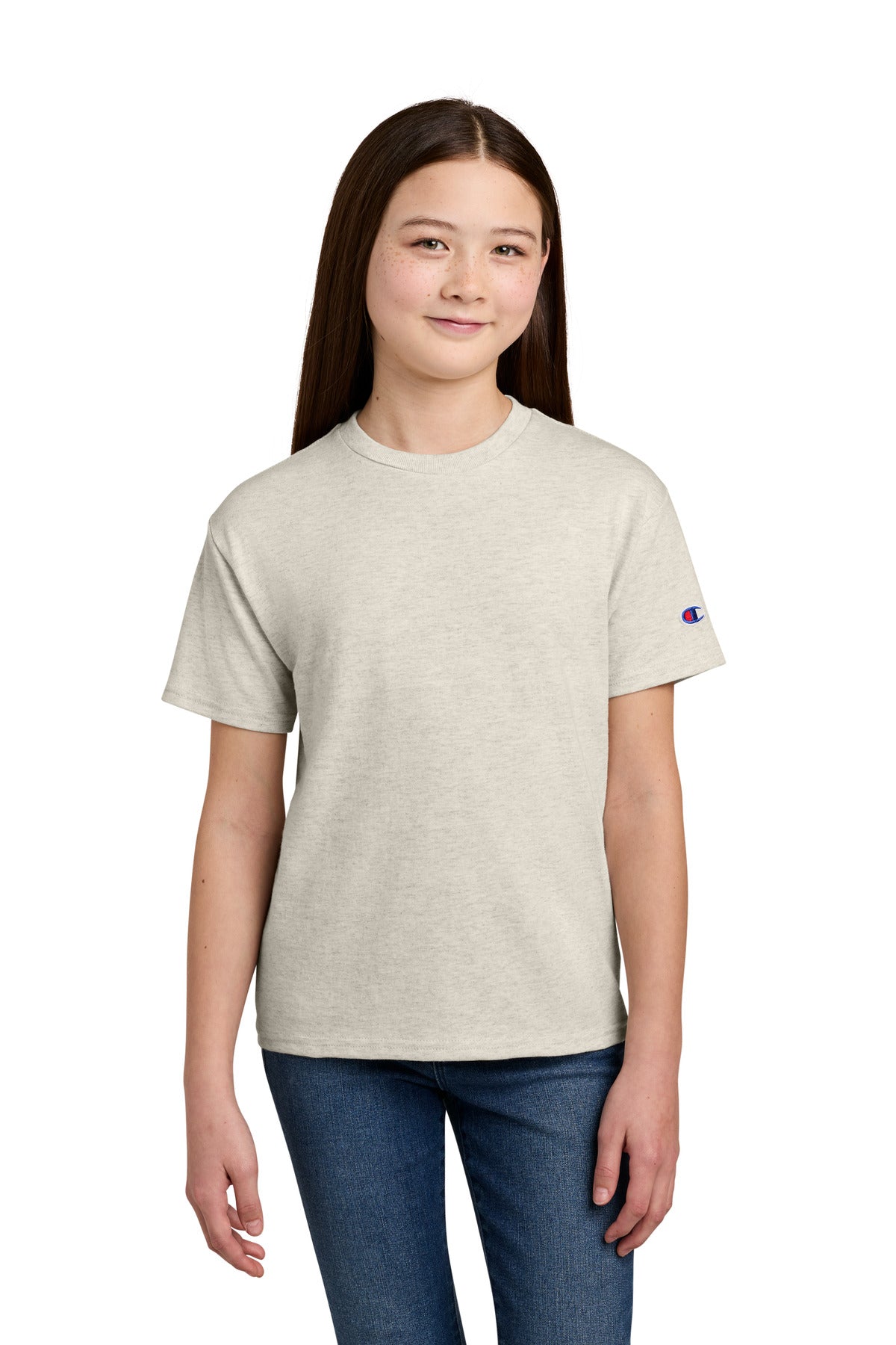 Champion Youth Jersey Short Sleeve Tee CH1081 in Oatmeal Heather