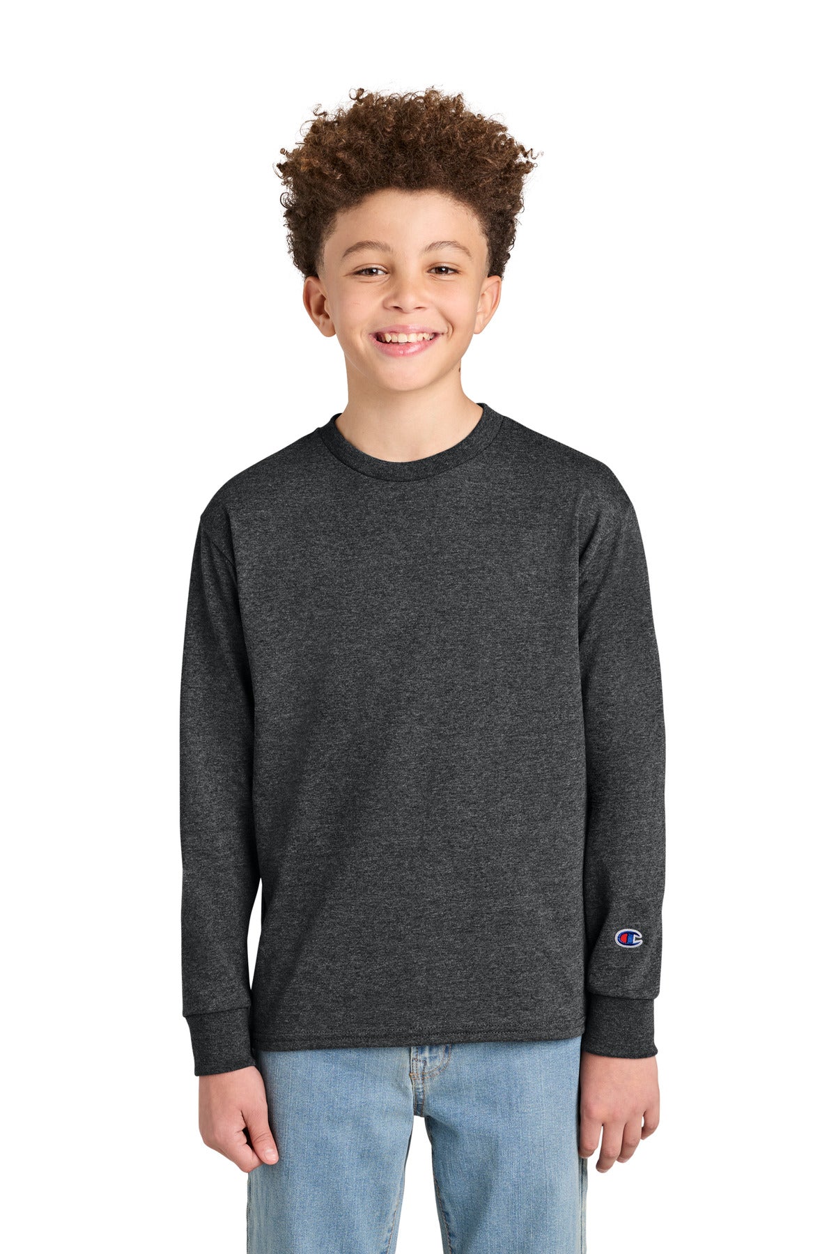 Champion Youth Jersey Long Sleeve Tee CH1751 in Charcoal Heather