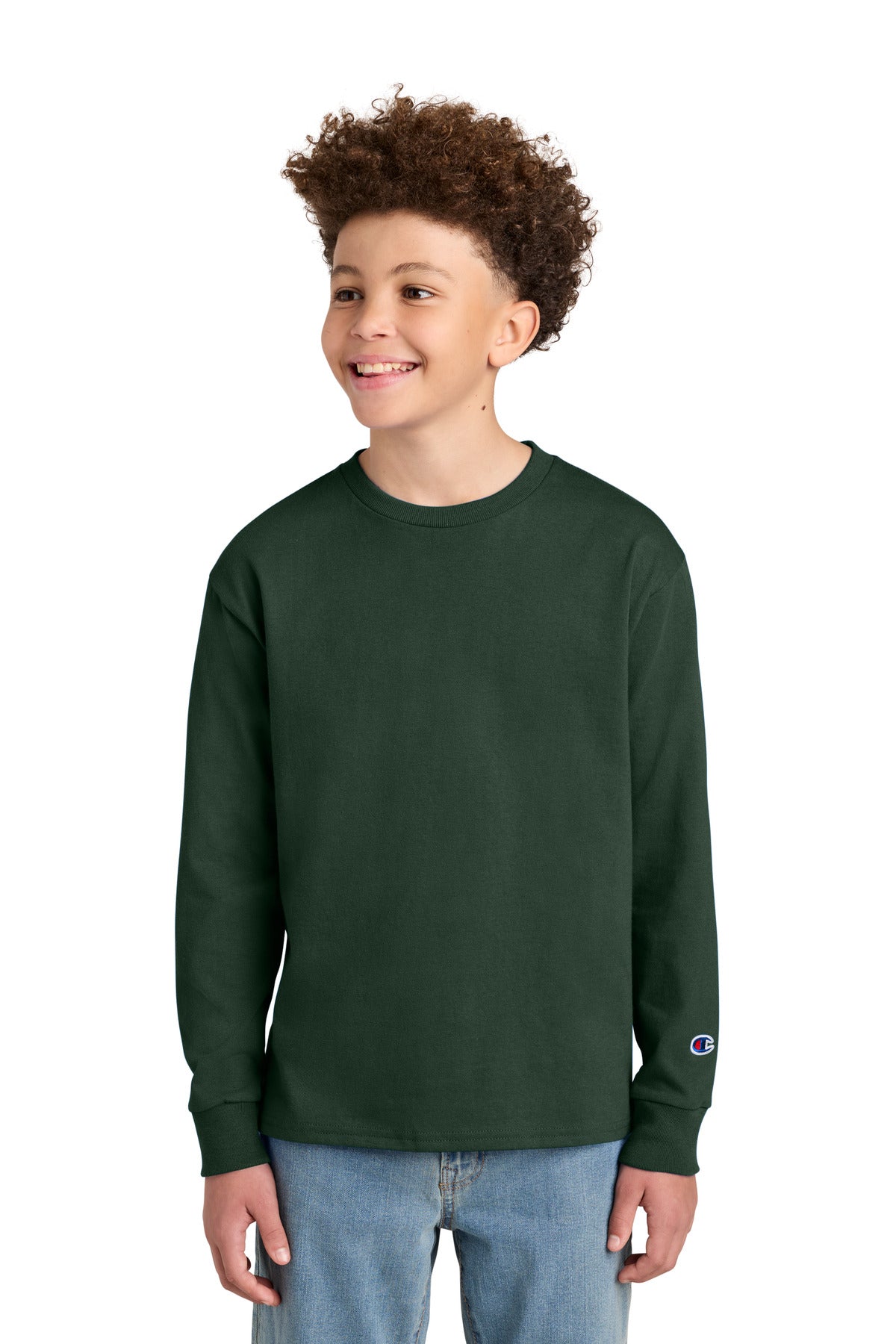 Champion Youth Jersey Long Sleeve Tee CH1751 in Dark Green