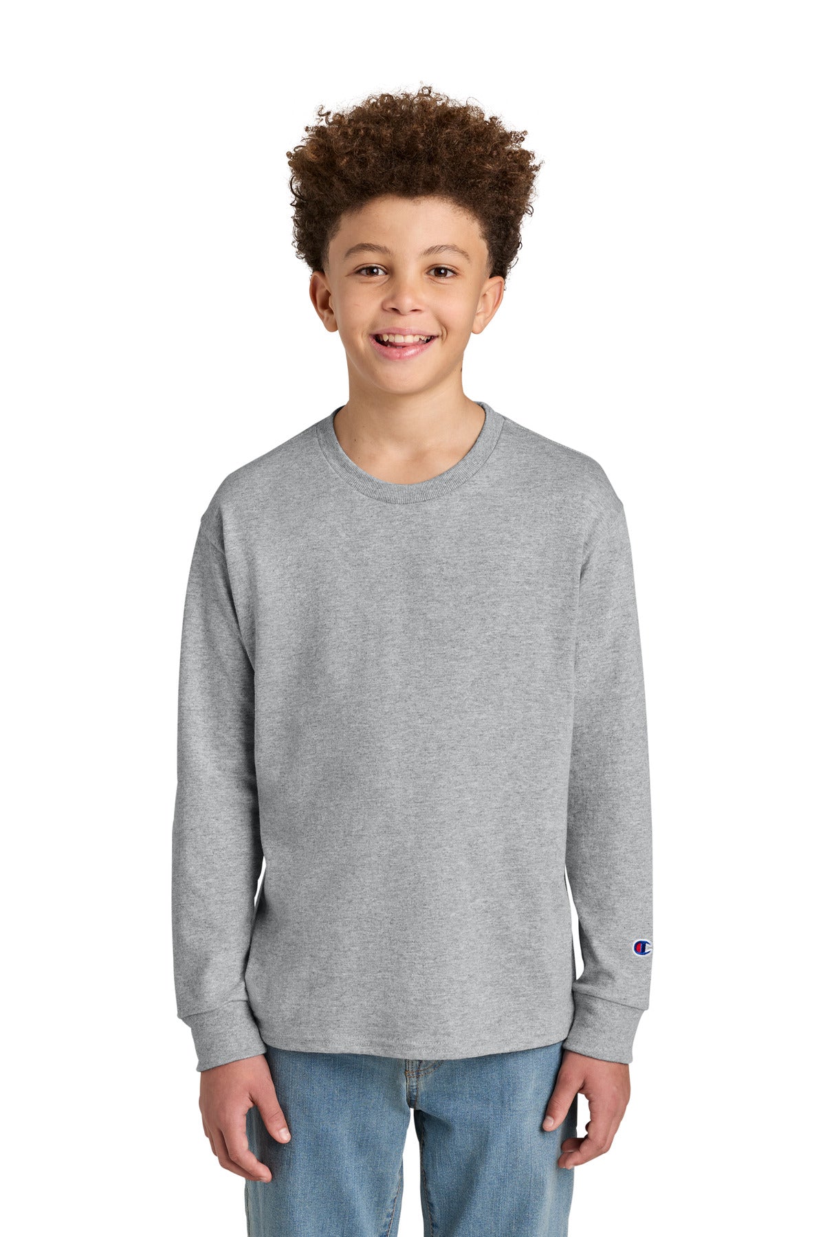 Champion Youth Jersey Long Sleeve Tee CH1751 in Light Steel