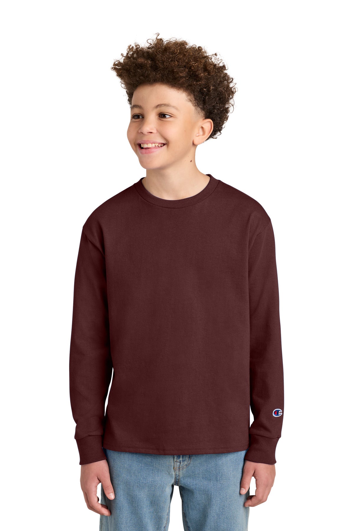 Champion Youth Jersey Long Sleeve Tee CH1751 in Maroon