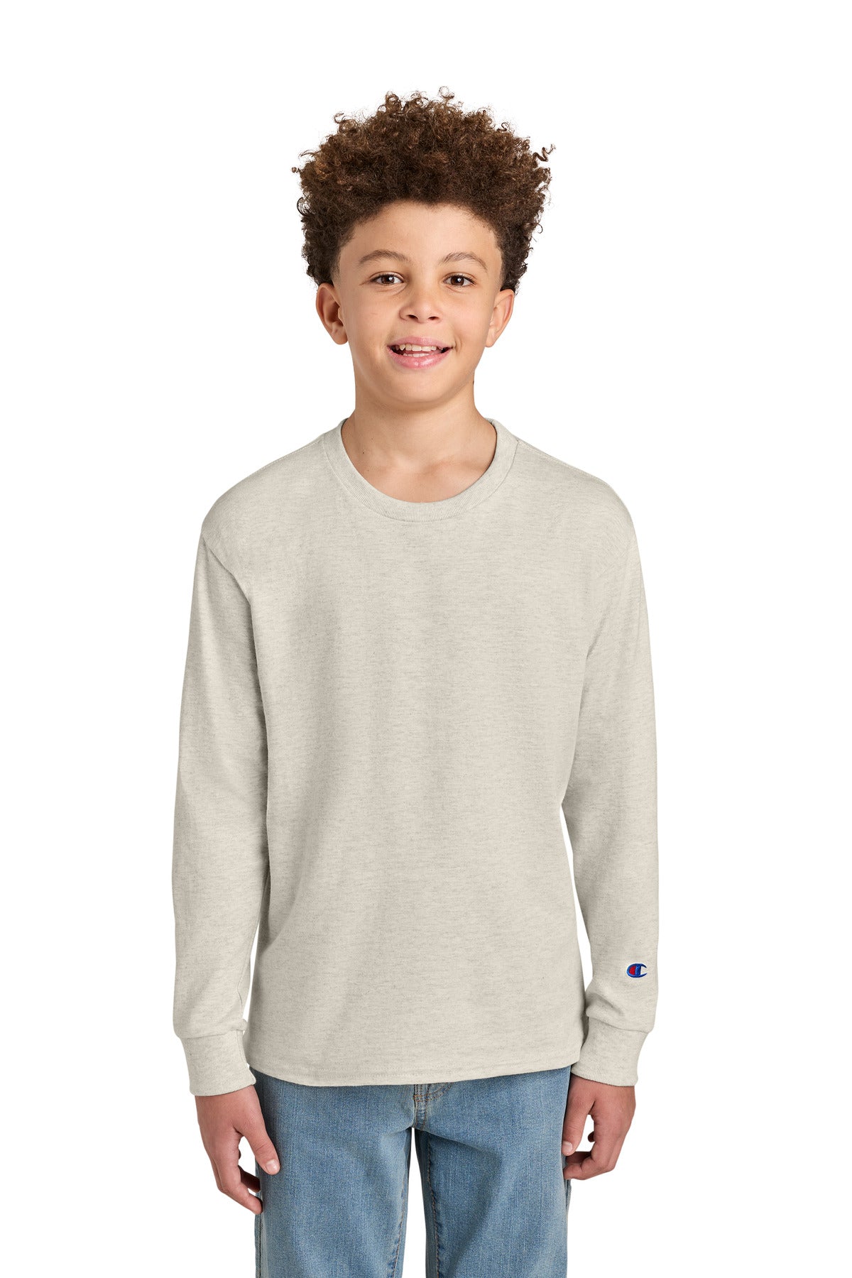 Champion Youth Jersey Long Sleeve Tee CH1751 in Oatmeal Heather