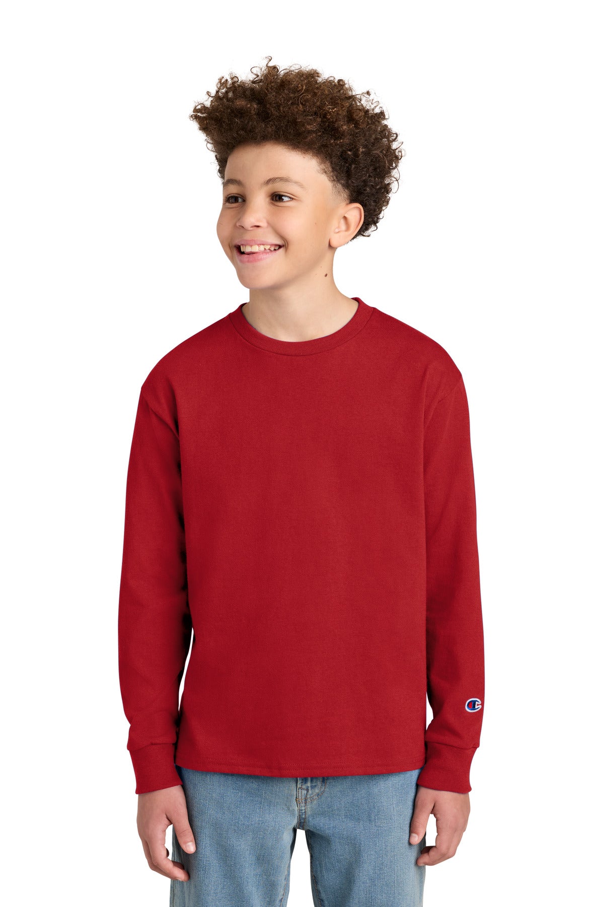 Champion Youth Jersey Long Sleeve Tee CH1751 in Red