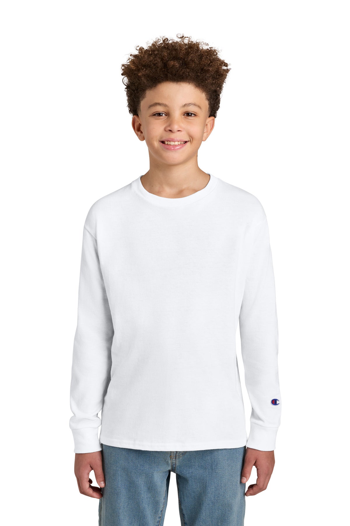 Champion Youth Jersey Long Sleeve Tee CH1751 in White