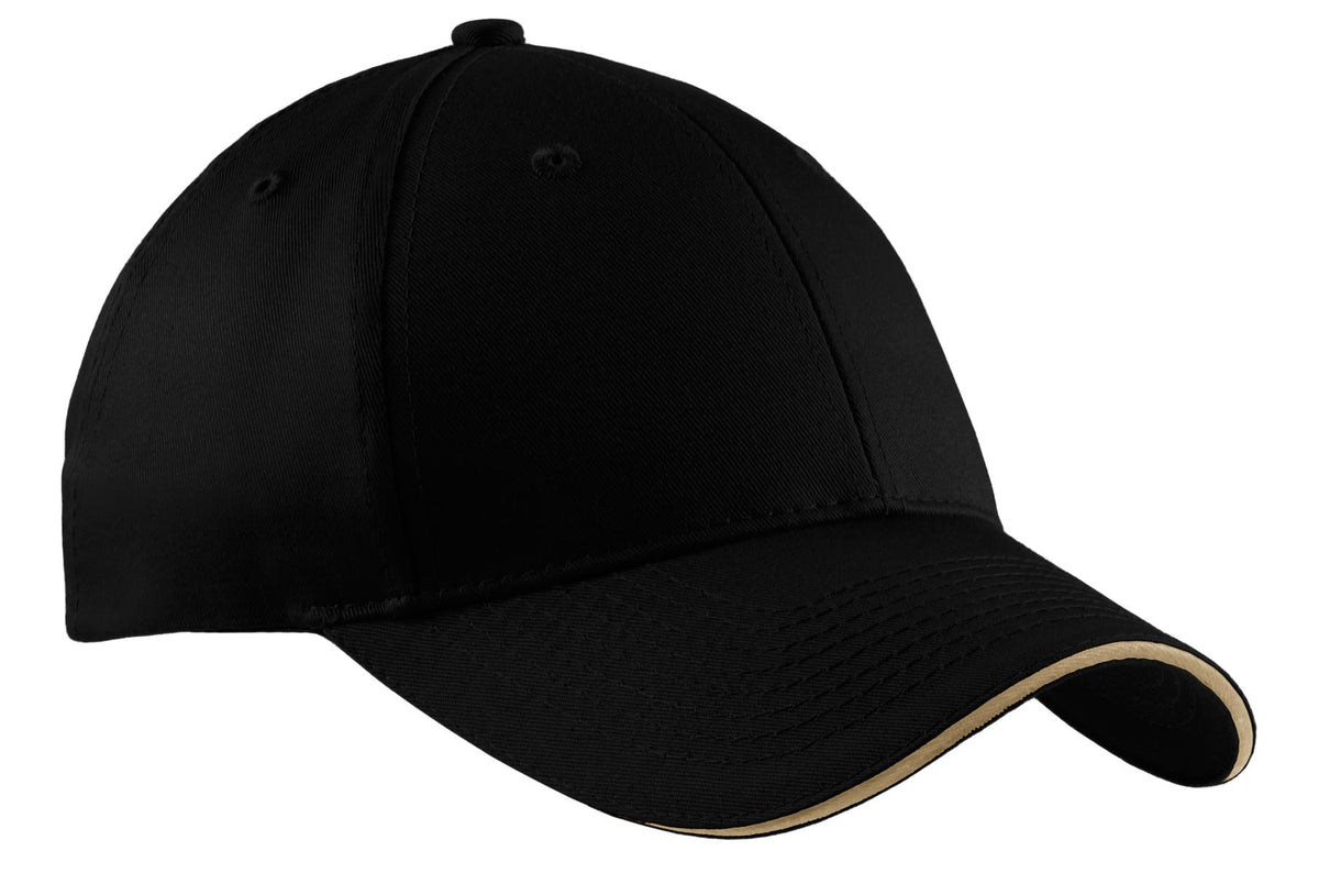 Port Authority Cotton Twill Sandwich Bill Cap.  CP85 in Black/ Khaki
