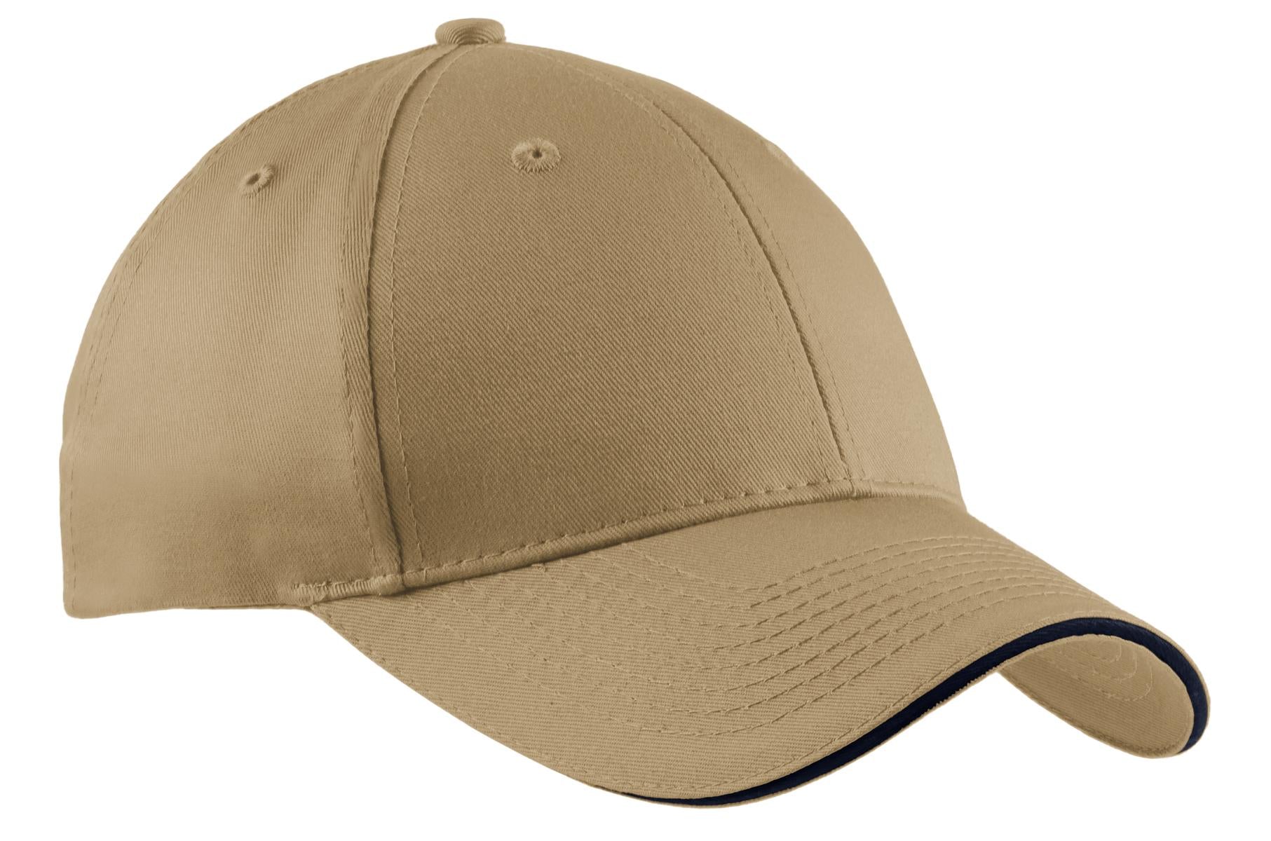 Port Authority Cotton Twill Sandwich Bill Cap.  CP85 in Khaki/ Navy