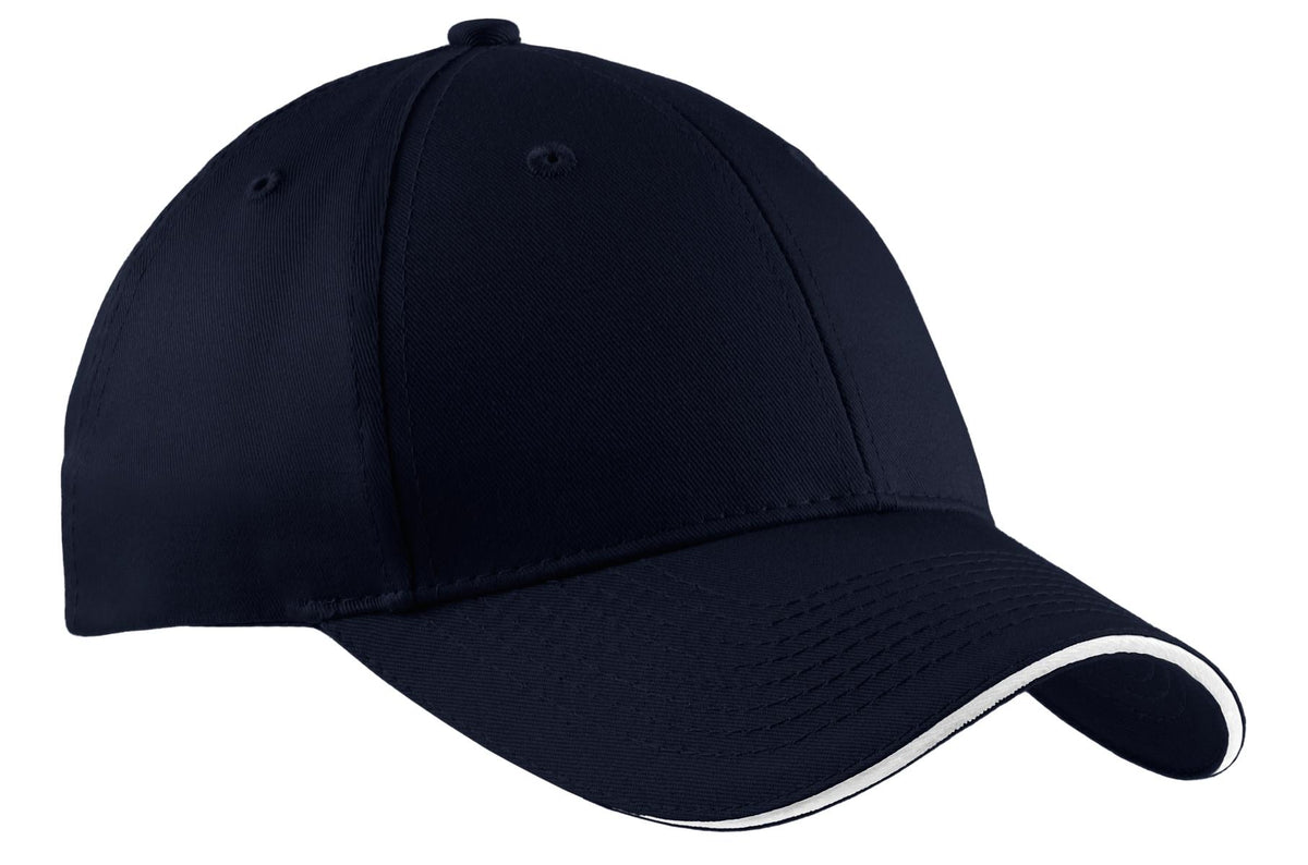 Port Authority Cotton Twill Sandwich Bill Cap.  CP85 in Navy/ White
