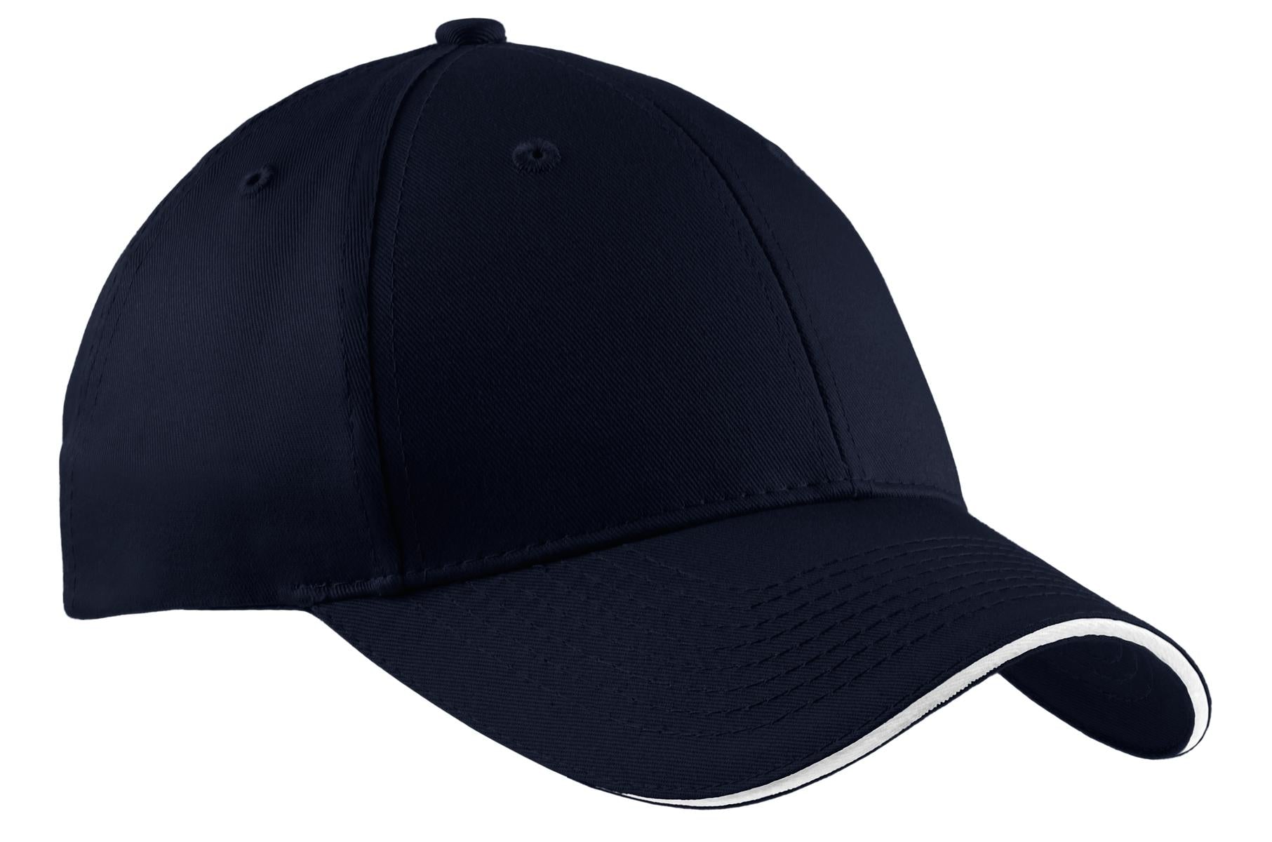 Port Authority Cotton Twill Sandwich Bill Cap.  CP85 in Navy/ White