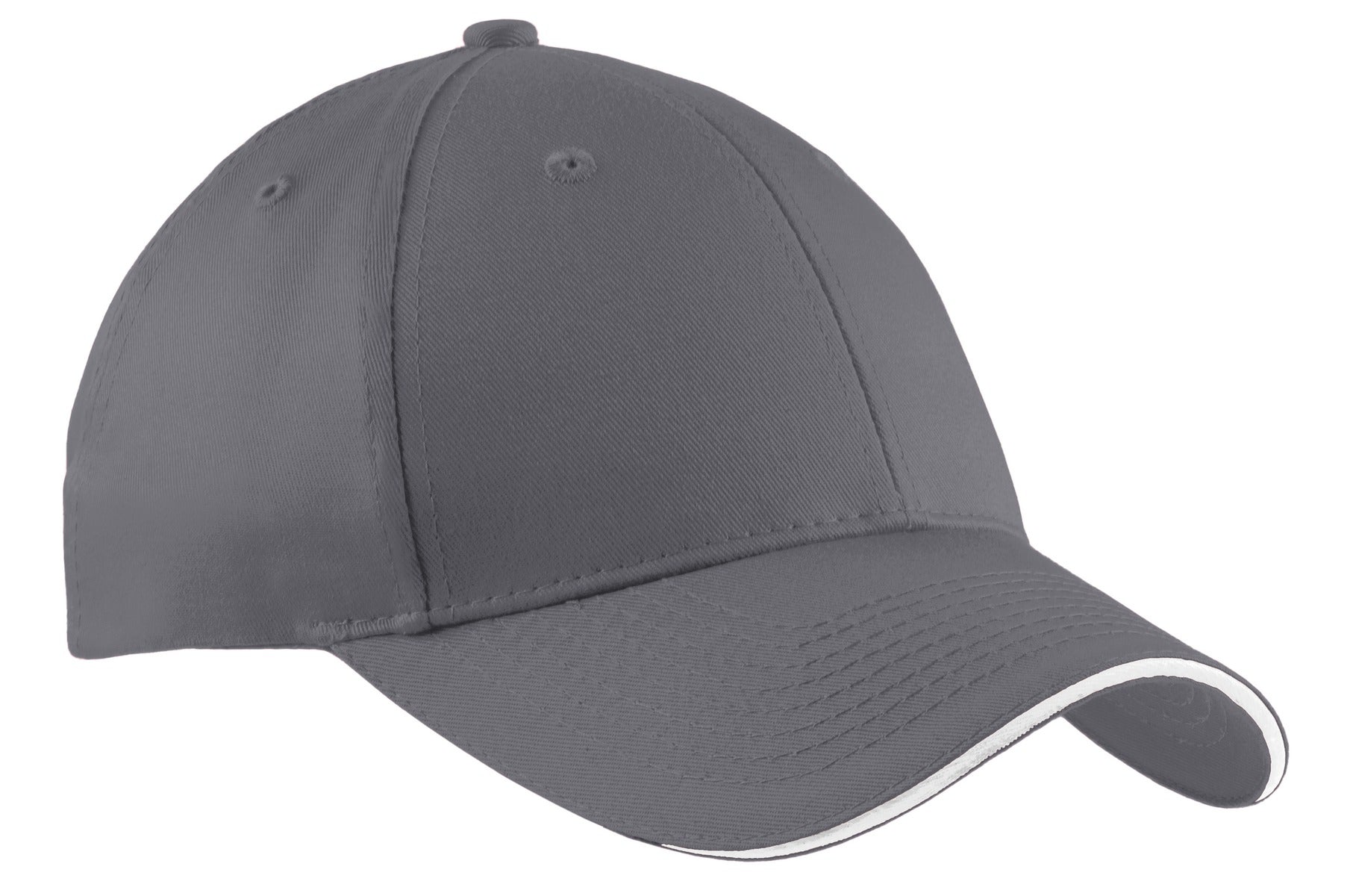 Port Authority Cotton Twill Sandwich Bill Cap.  CP85 in Charcoal/ White