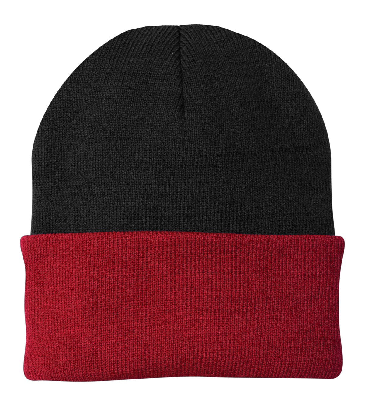 Port Authority Knit Cap.  CP90 in Black/ Athletic Red