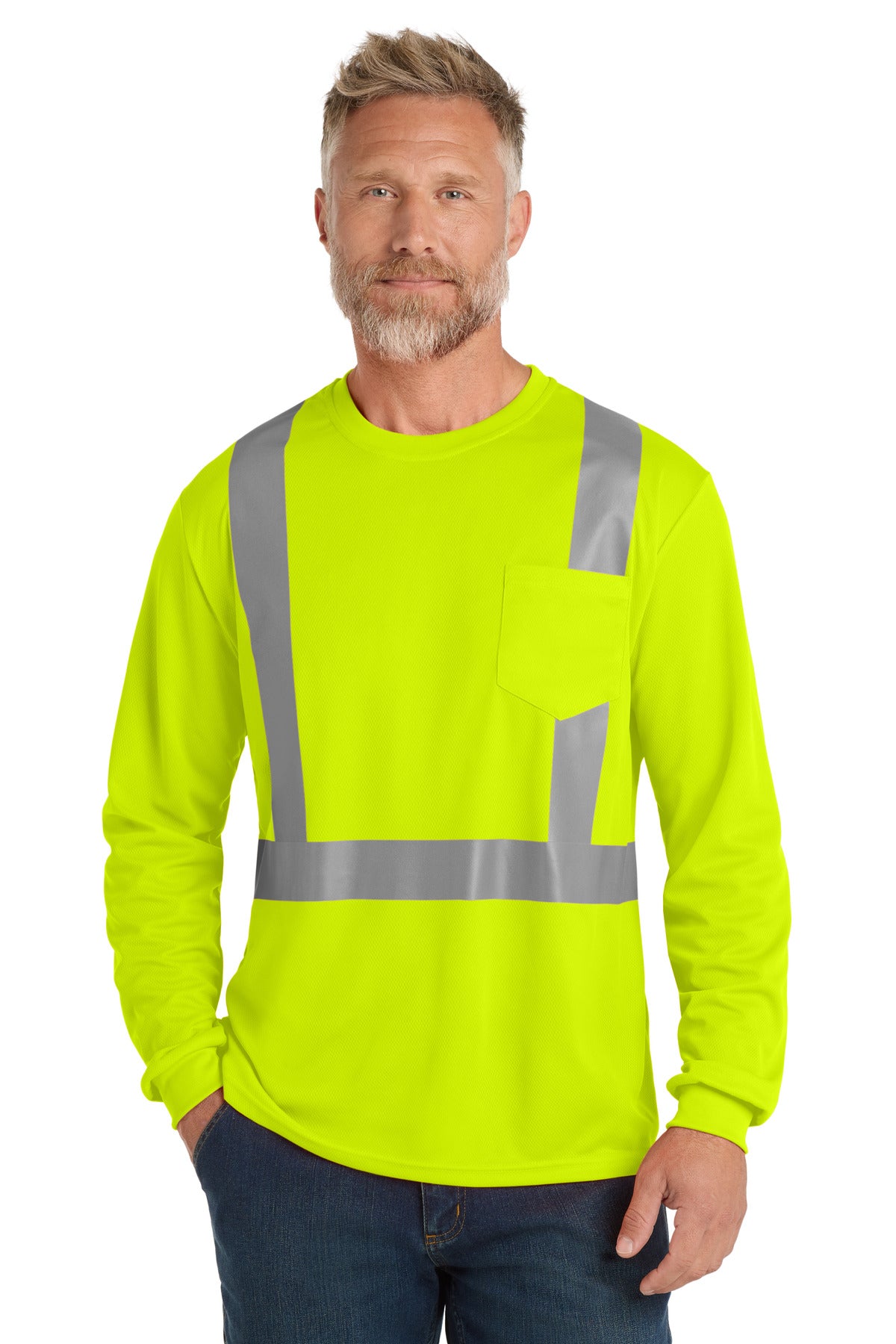 CornerStone  ANSI 107 Class 2 Mesh Long Sleeve Tee. CS201 in Safety Yellow