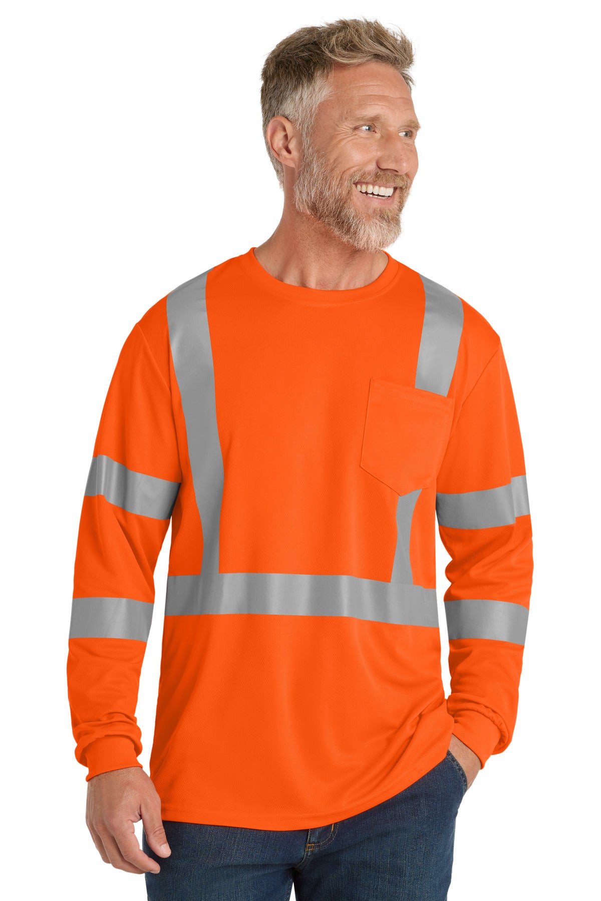 CornerStone  ANSI 107 Class 3 Mesh Long Sleeve Tee. CS203 in Safety Orange