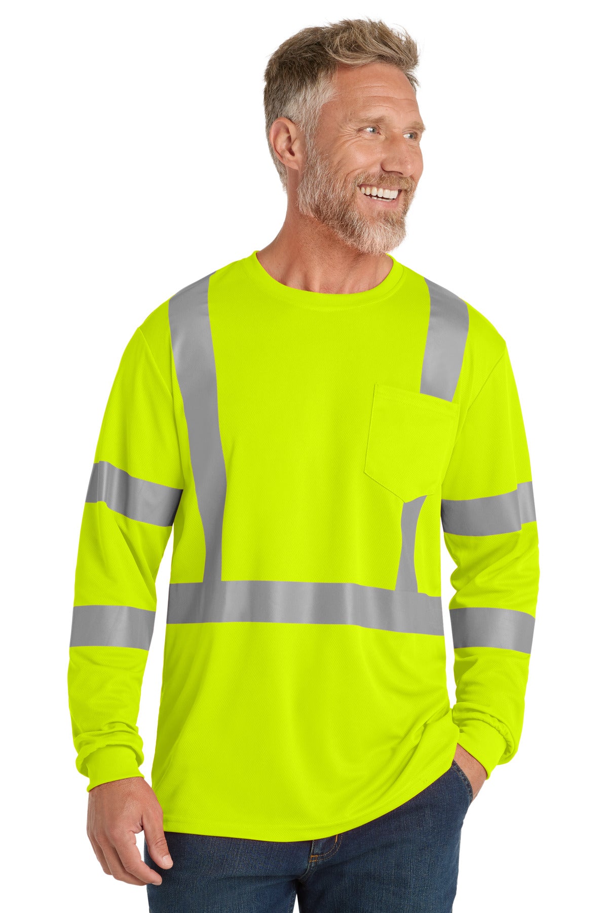 CornerStone  ANSI 107 Class 3 Mesh Long Sleeve Tee. CS203 in Safety Yellow