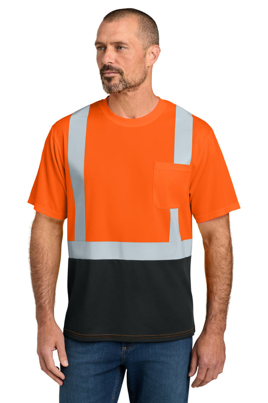 CornerStone ANSI 107 Class 2 Short Sleeve Mesh Blocked Tee CS205 in Safety Orange/ Black