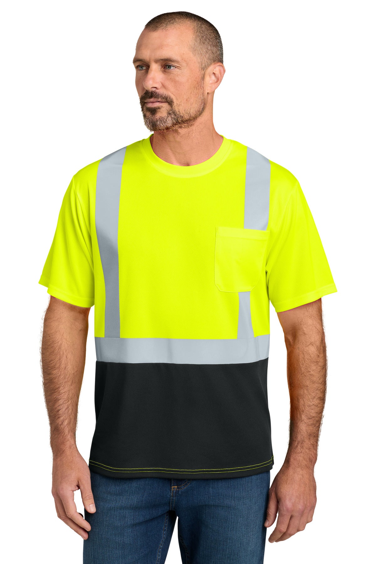 CornerStone ANSI 107 Class 2 Short Sleeve Mesh Blocked Tee CS205 in Safety Yellow/ Black