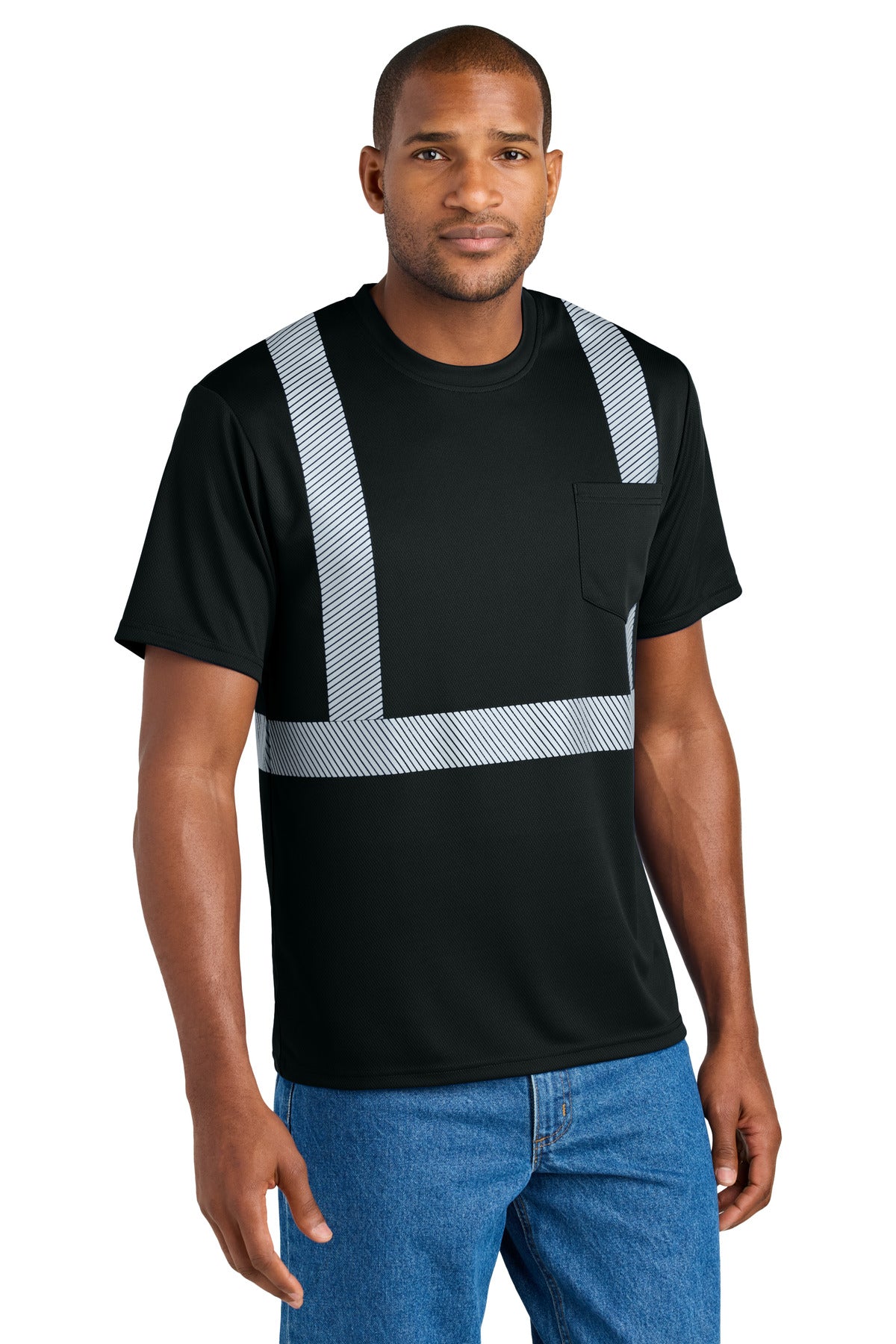 CornerStone Enhanced Visibility Segmented Tape Tee CS206 in Black