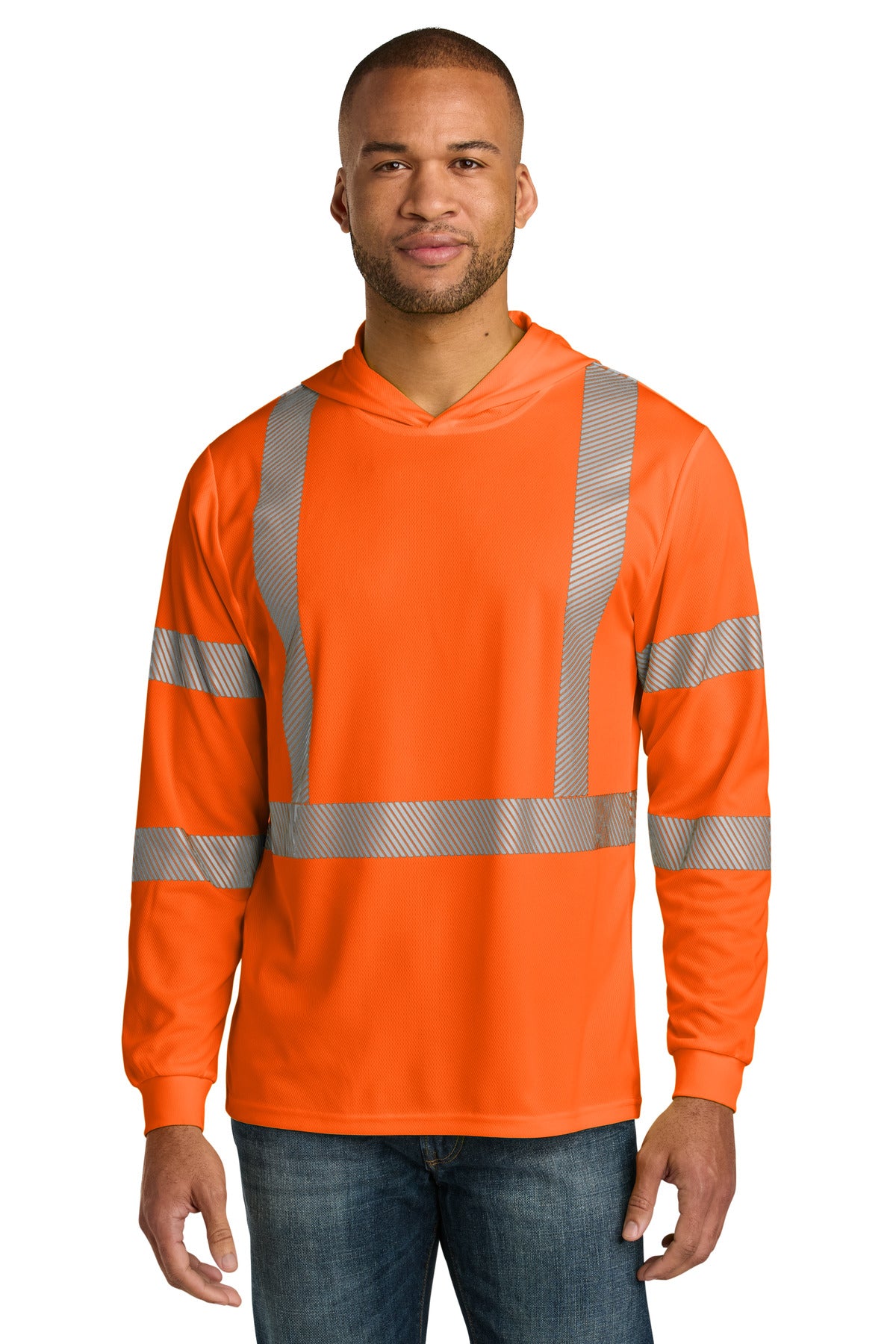 CornerStone ANSI 107 Class 3 Long Sleeve Segmented Tape Hooded Tee CS208 in Safety Orange