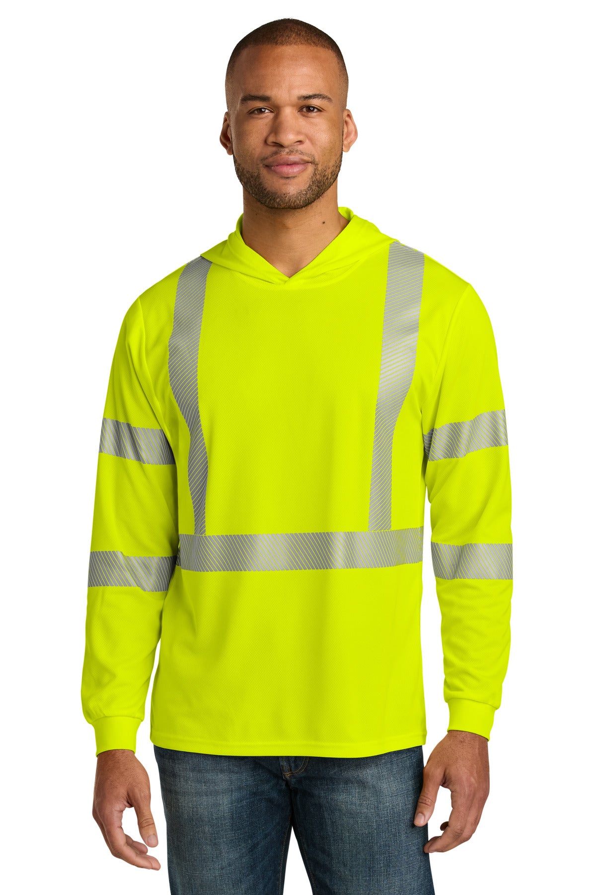 CornerStone ANSI 107 Class 3 Long Sleeve Segmented Tape Hooded Tee CS208 in Safety Yellow