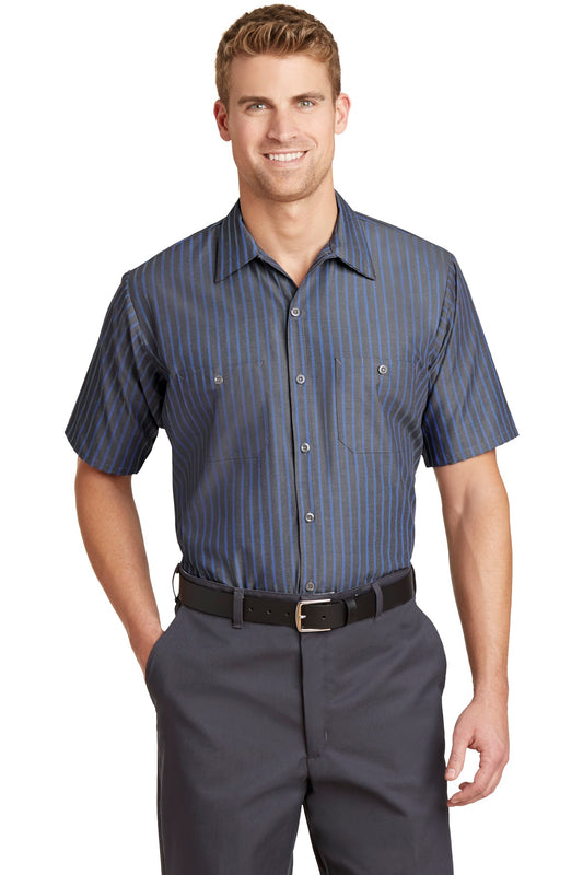 Red Kap Short Sleeve Striped Industrial Work Shirt.  CS20 in Grey/ Blue