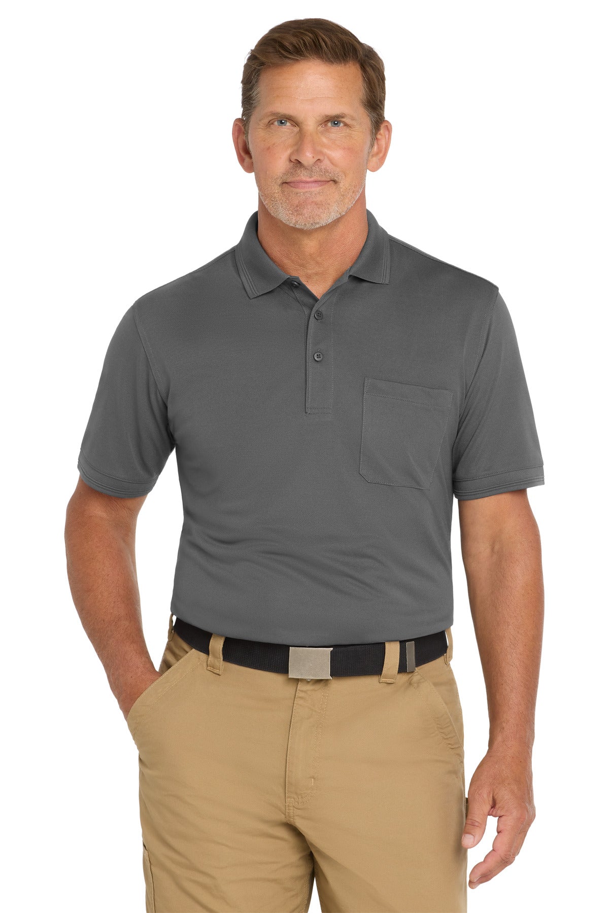 CornerStone  Industrial Snag-Proof Pique Pocket Polo. CS4020P in Charcoal